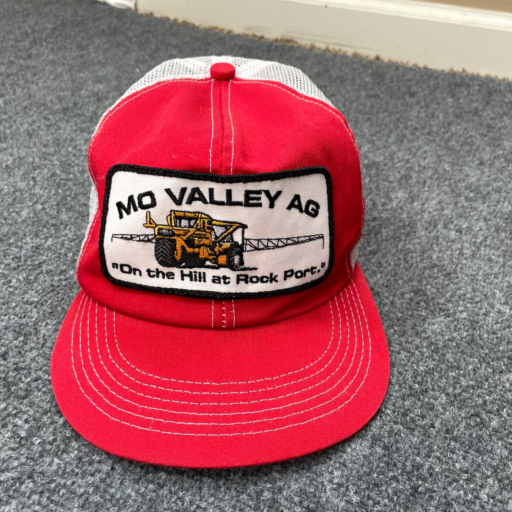 Vintage VINTAGE K-Products Hat Trucker Red White Mo Valley Agriculture Patch Farm Men Adjustable Cap Cap Red White Trucker Logo Mens Size ONE SIZE - 2 Thumbnail