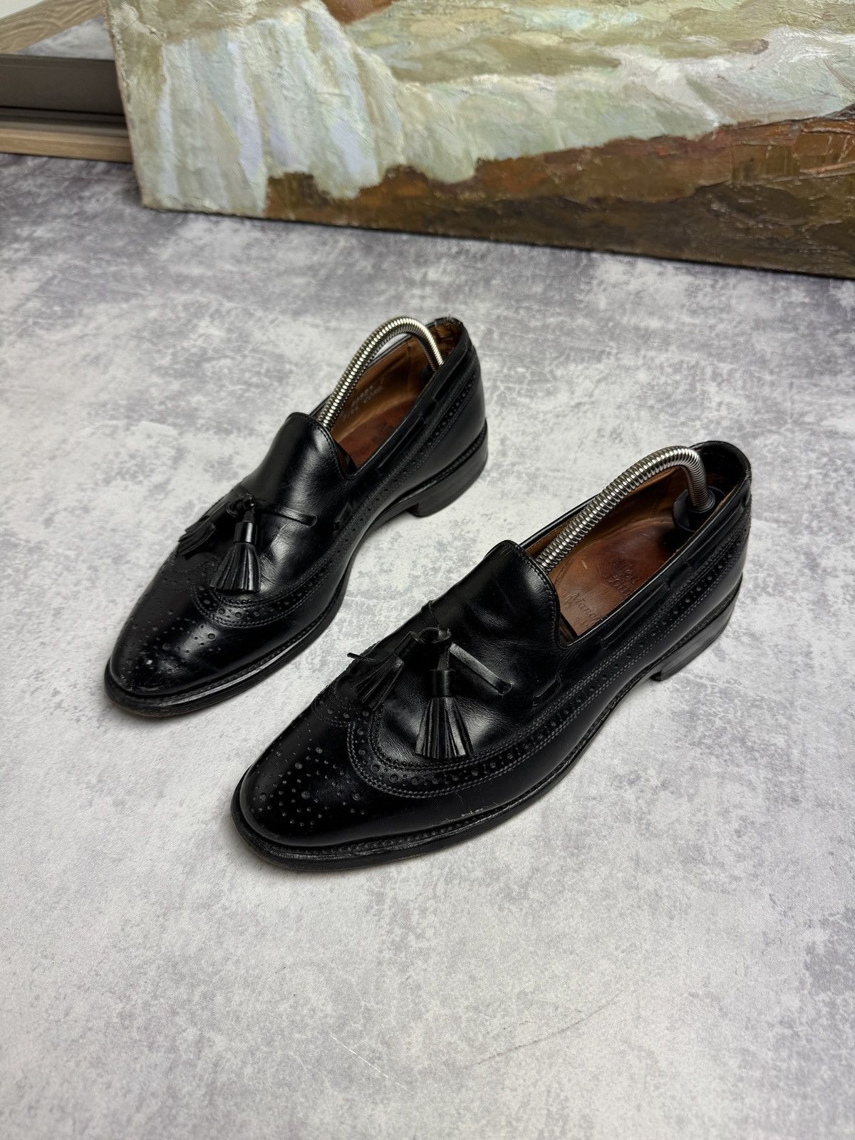 Allen Edmonds Grayson 90's Leather Formal Penny Loafers Shoes in Black, Men's (Size 7.5)