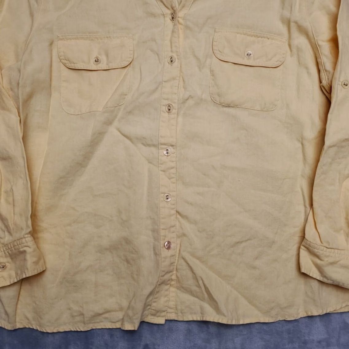 Vintage Studio Works Shirt Womens 1X Pastel Yellow 100% Linen Minimalist Coastal Boho Shirt Ladies 1X Yellow Linen Casual Classic Mens Womens Girls Size XL / US 12-14 / IT 48-50 - 2 Thumbnail