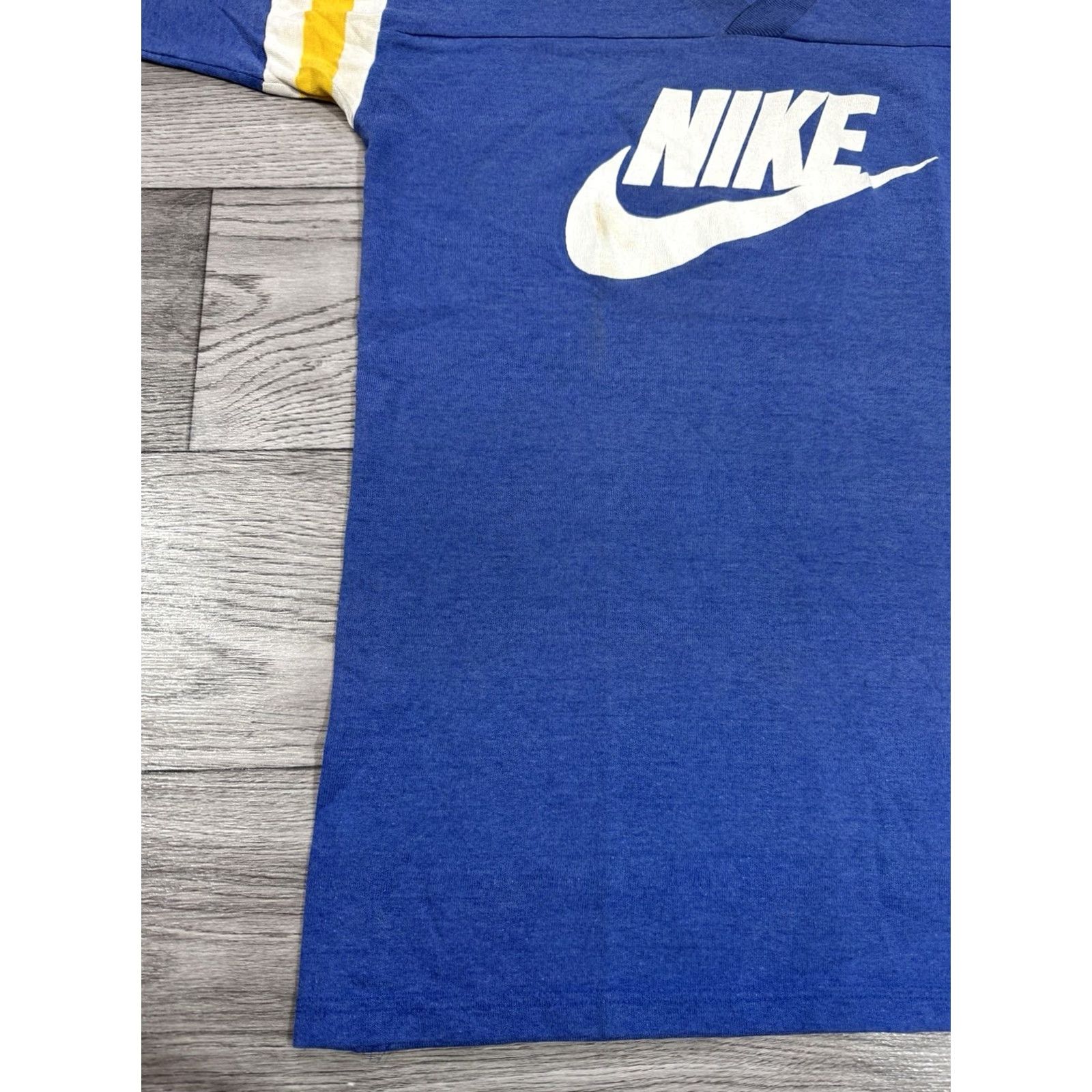 Nike VINTAGE Nike Big Swoosh Jersey T-Shirt Stripes Big Logo Swoosh Men Fit Sz L Navy 80s Shirt Mens Size US L / EU 52-54 / 3 - 5 Thumbnail