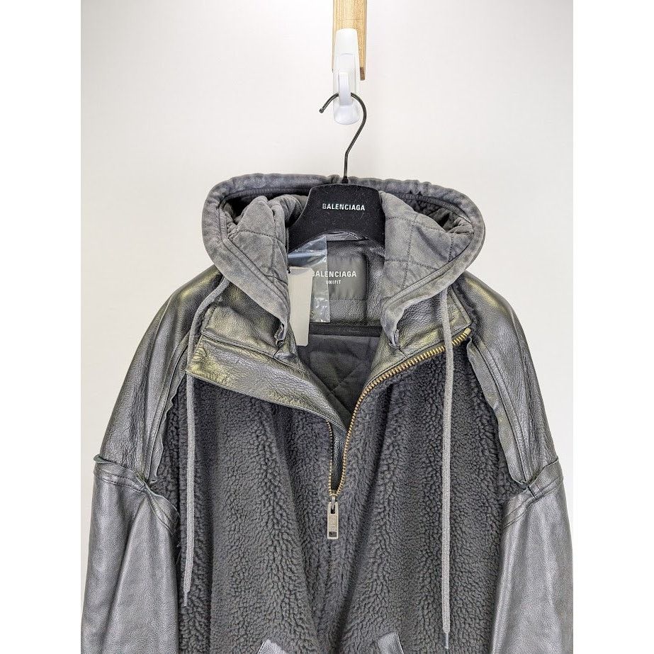 Balenciaga o1rshd1 Leather Sleeve Shearling Fleece Jacket in Black Size US XS / EU 42 / 0 - 2 Thumbnail
