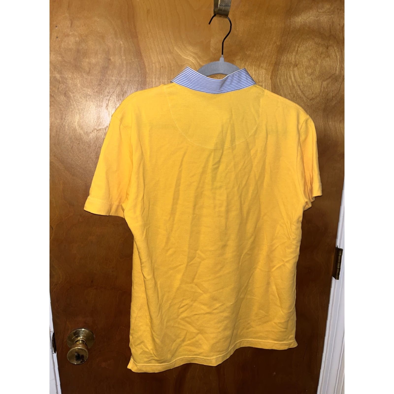 Vintage Mens Large ALEX DORIANI Yellow Polo Blue Stripe Collar 100% Cotton Size US L / EU 52-54 / 3 - 6 Thumbnail