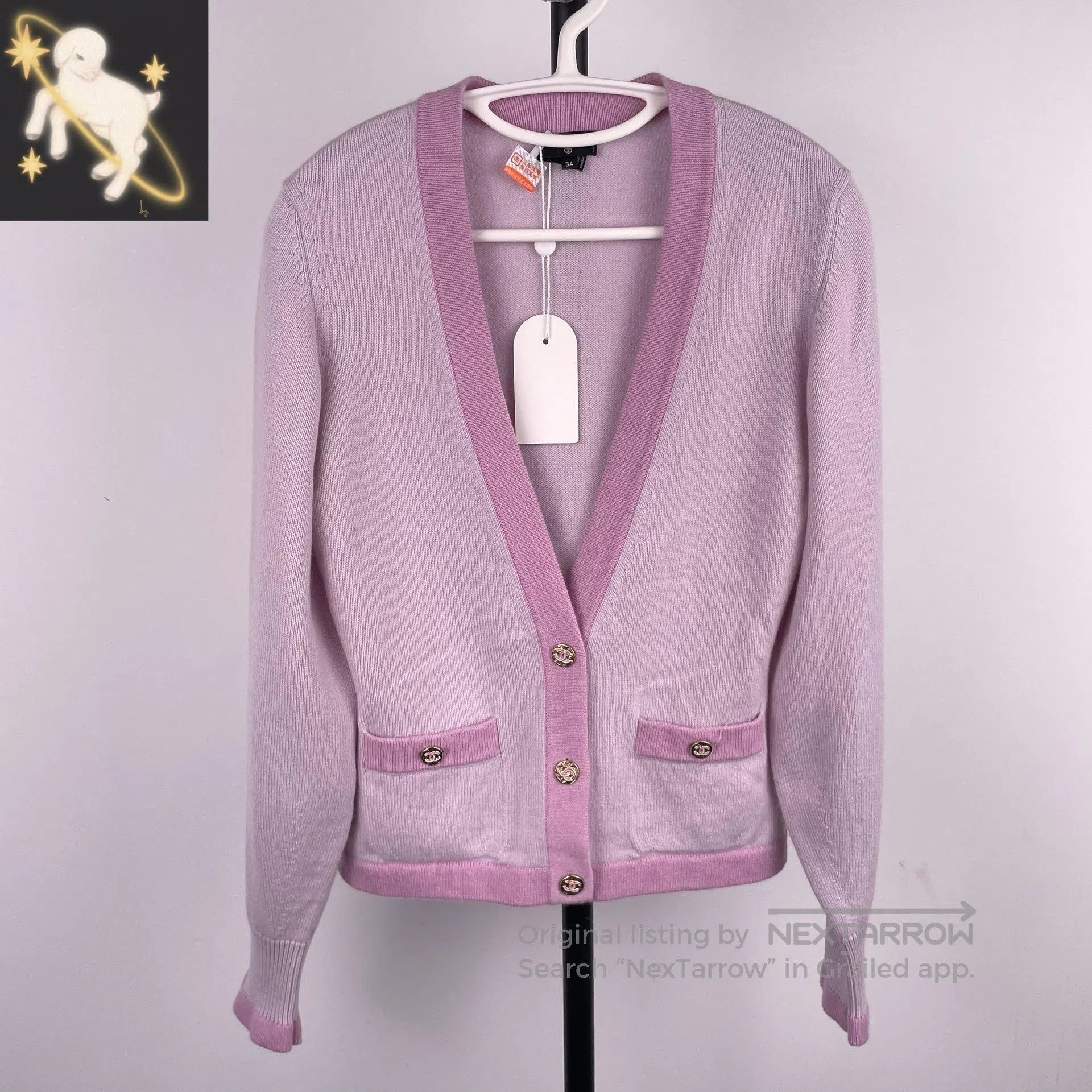 Chanel Chanel Cashmere cardigan with eggplant purple mixed design Size XXS / US 00 / IT 34 - 1 Thumbnail