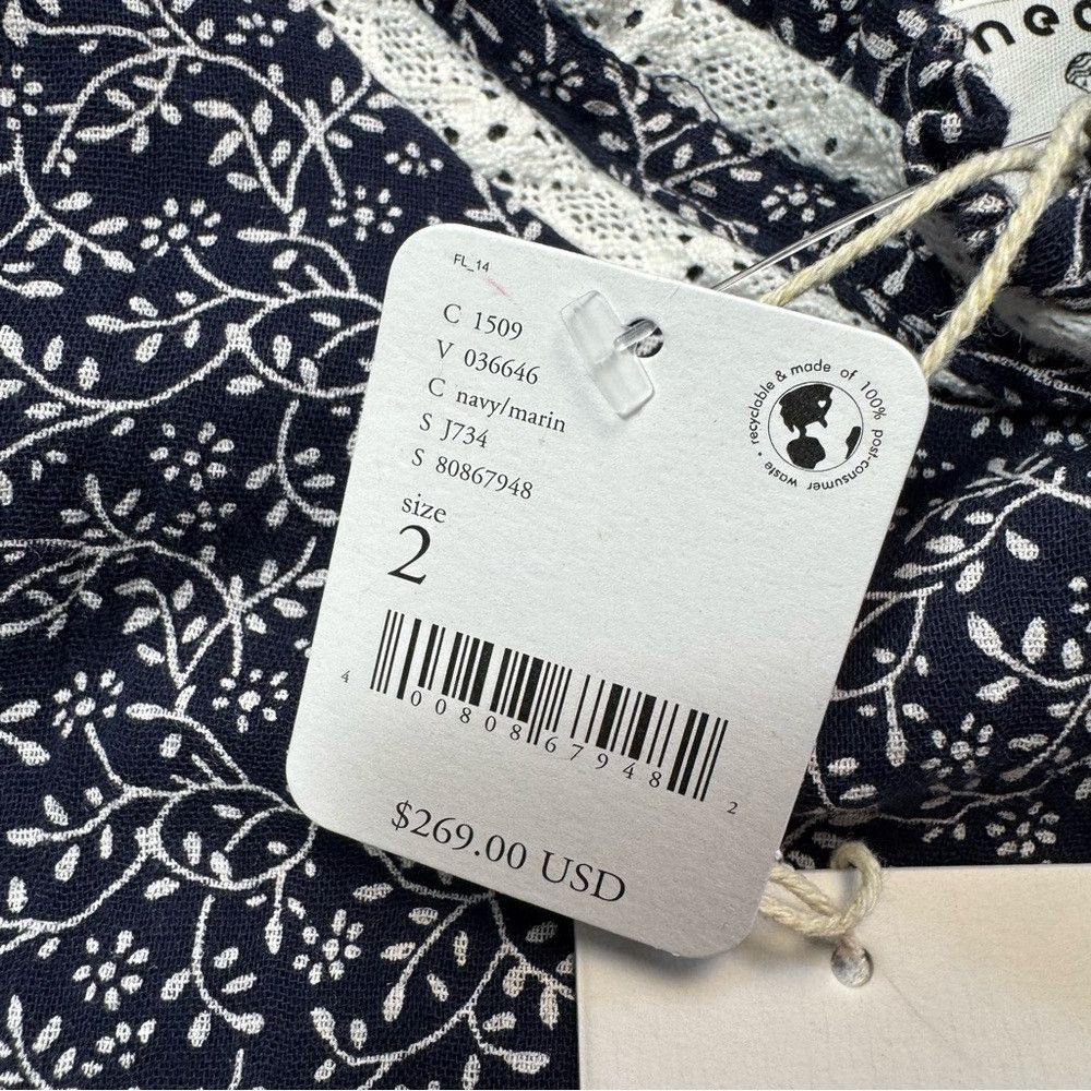 NWT New $269 Anthropologie Meadows Amaryllis Floral Navy Ma