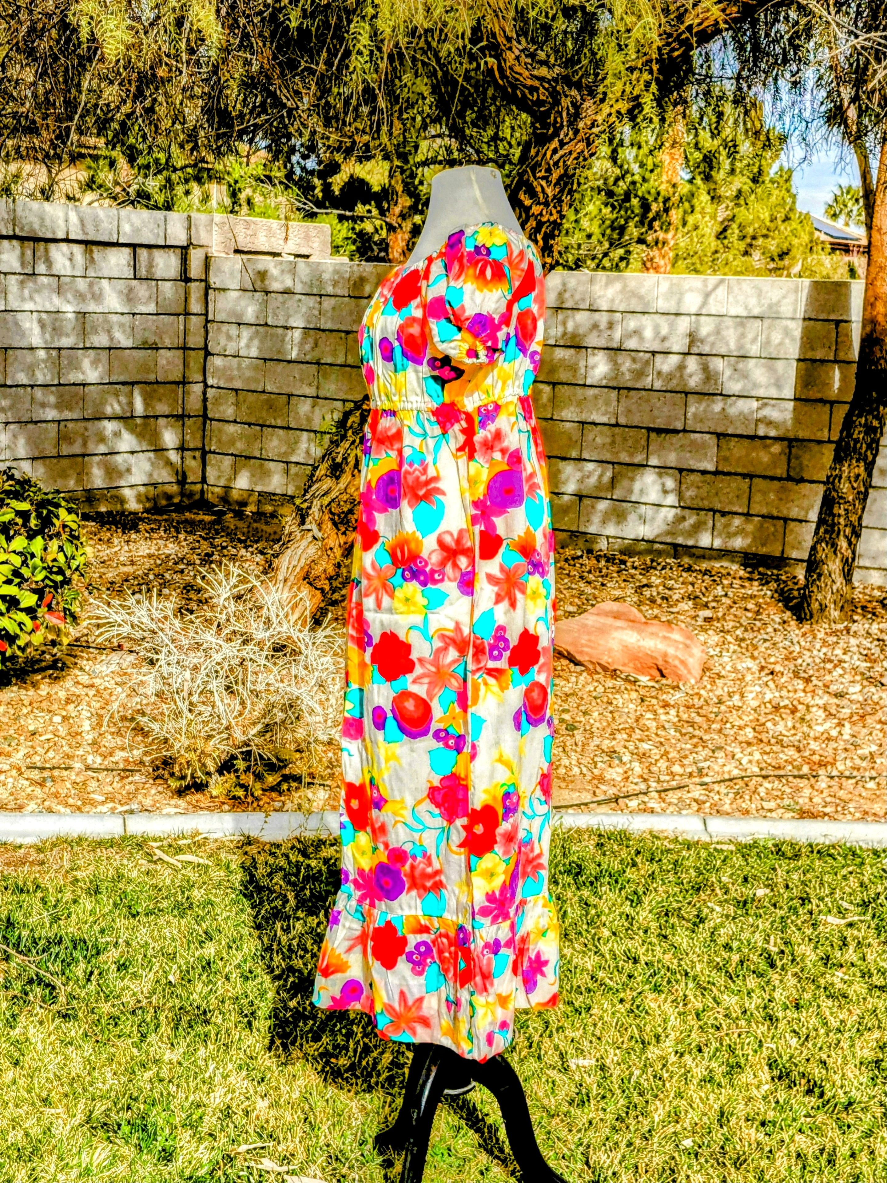 Designer Floral Maxi Dress Smocked Flowy Beachy Off-Shoulder Ruffle Size S / US 4 / IT 40 - 2 Thumbnail