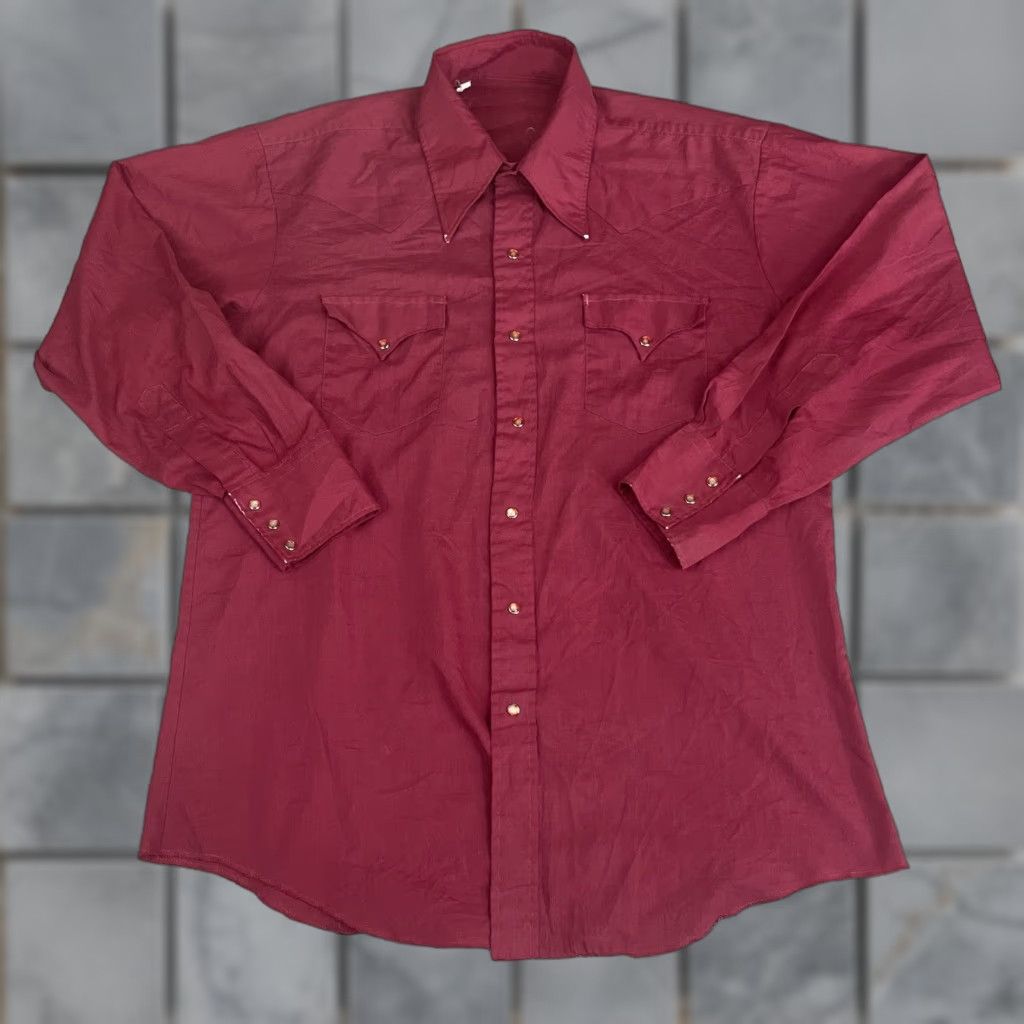 Vintage VINTAGE Western Pearl Snap Shirt Red 60s 70s Cotton Polyester Blend Long Sleeve Cowboy Rodeo Ranch Mens XL snap collar pockets Size US XL / EU 56 / 4 - 1 Thumbnail