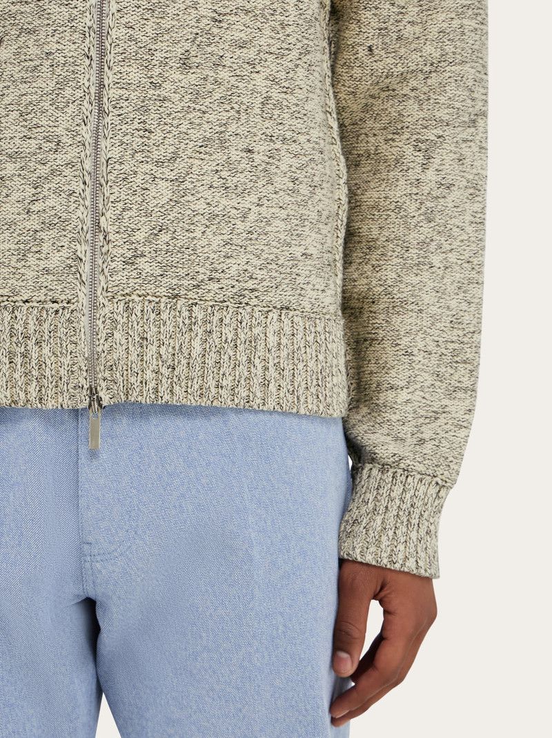Salvatore Ferragamo o1s1rm0226 Mélange Knitted Blouson Sweater in Cream Size US S / EU 44-46 / 1 - 6 Thumbnail