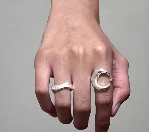 Jewelry Silver Crescent Moon Open Ring, Adjustable Silver Rings Size ONE SIZE - 1 Thumbnail