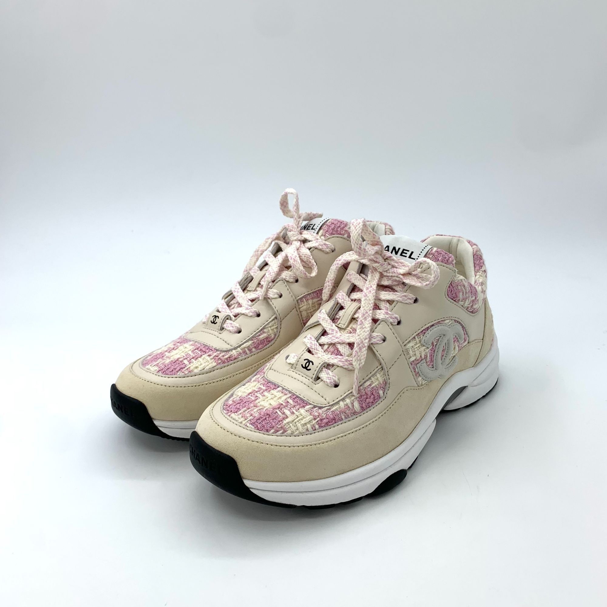 Lace Up Tweet Chanel Shoes Chanel CC Logo Tweed Rainbow Metallic