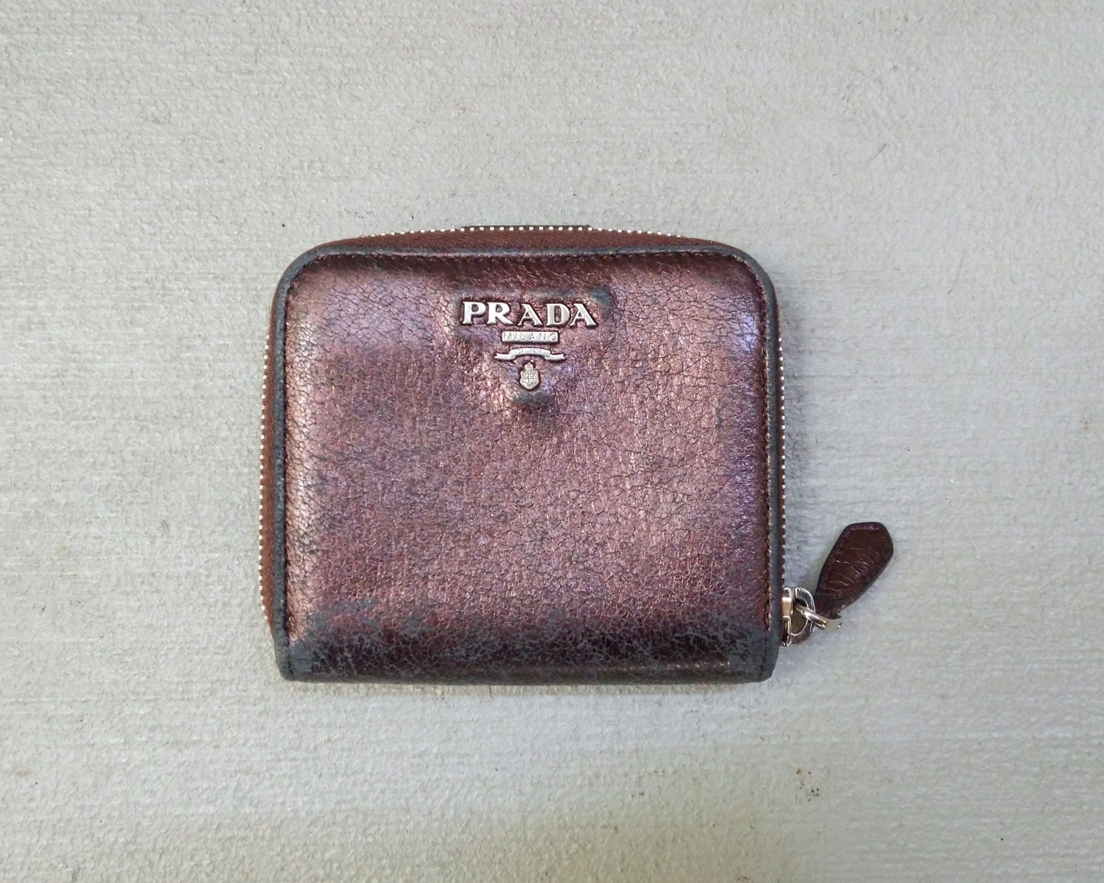 Prada × Vintage Prada Wallet Metallic Brown Leather Zip Bifold Y2K Size ONE SIZE - 1 Thumbnail