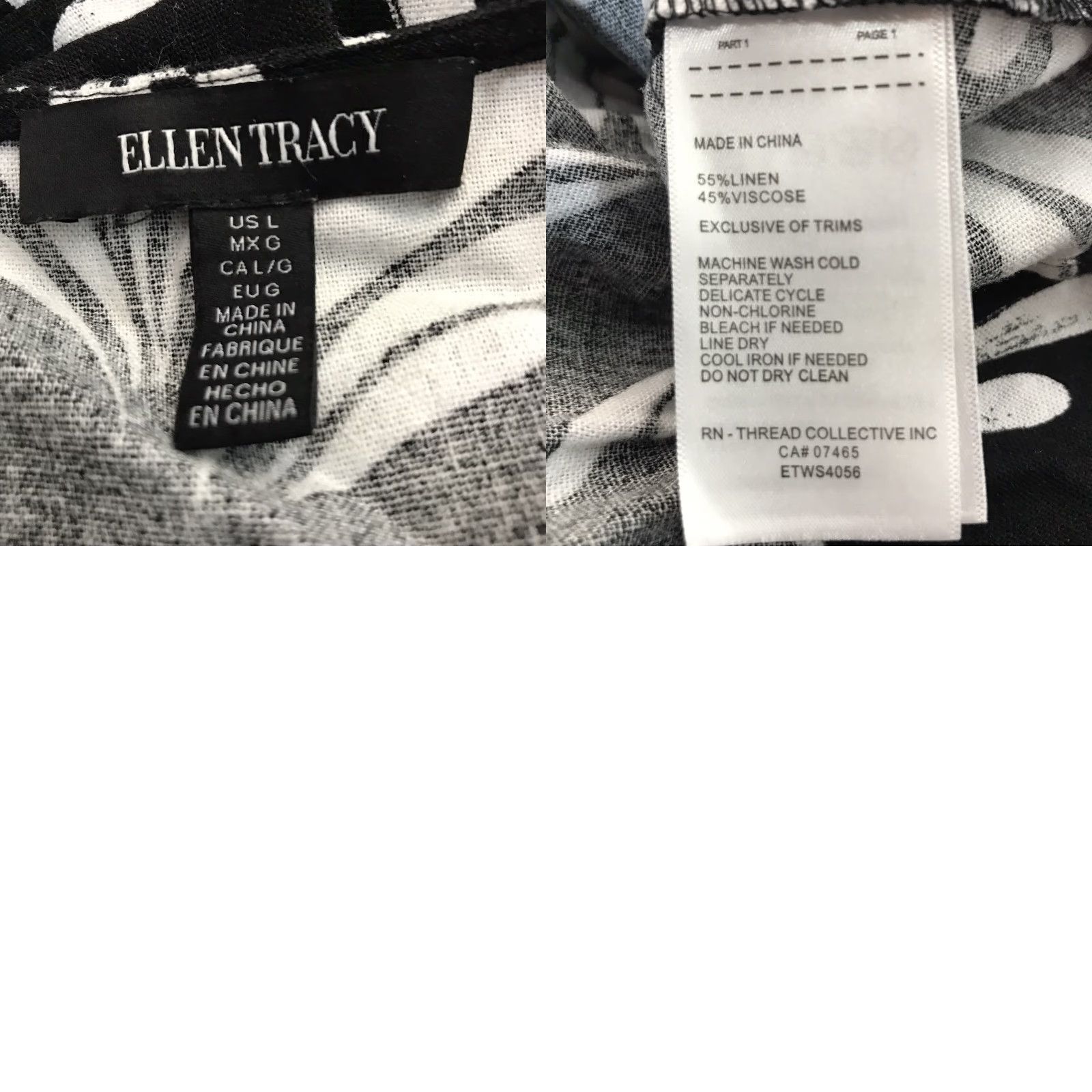 Ellen Tracy Ellen Tracy Women's Floral Linen Viscose Midi Dress Spring Summer Casual Party Black White L Size L / US 10 / IT 46 - 8 Thumbnail