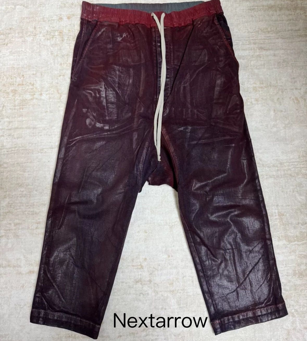 Rick Owens red adhesive cropped pants 2412-Nextarrow