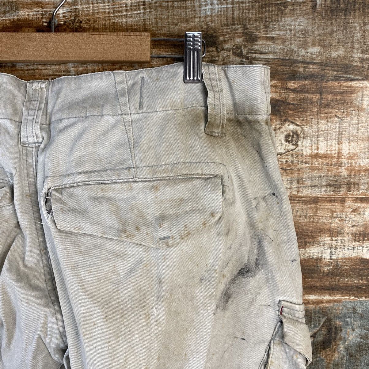 Japanese Brand DL Xebec White thrased dirty Cargo Multipocket Pants #C777 Size US 33 - 19 Thumbnail