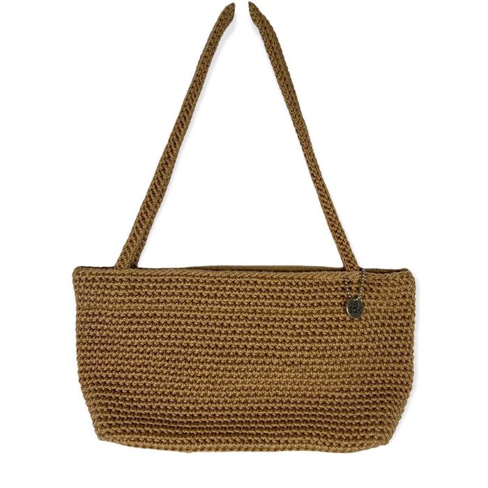 Vintage 2000s the SAK Mini Baguette Shoulder Bag Tan Hand Crochet Wo ...