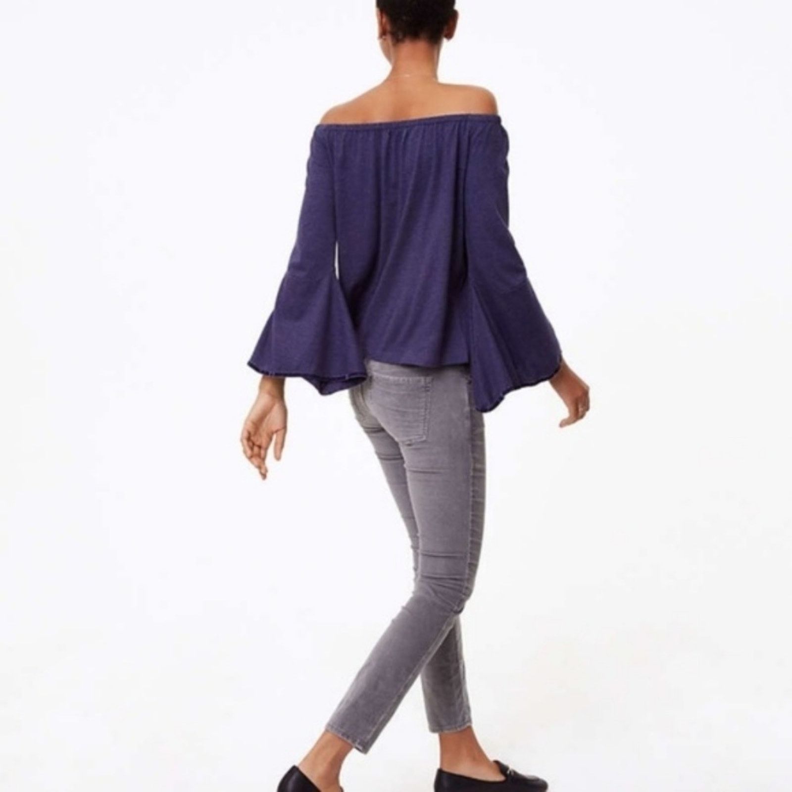Loft LOFT Velvet Trim Off Shoulder Bell Sleeve Top Size S / US 4 / IT 40 - 7 Thumbnail