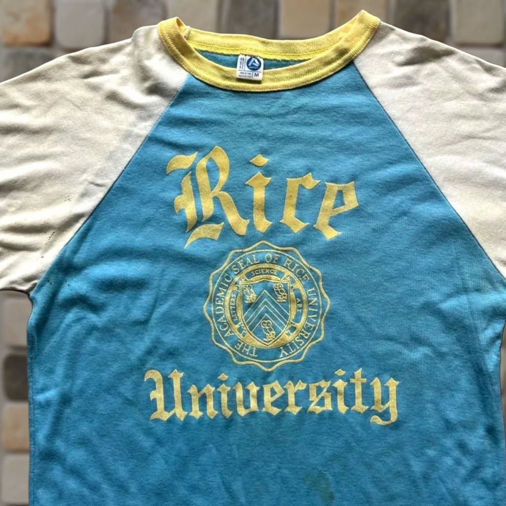 Vintage VINTAGE 60s Raglan T-Shirt Rice University Houston Texas ARTEX Blue M Men Short Sleeve Shirt Adult Medium Mens Size US M / EU 48-50 / 2 - 1 Thumbnail