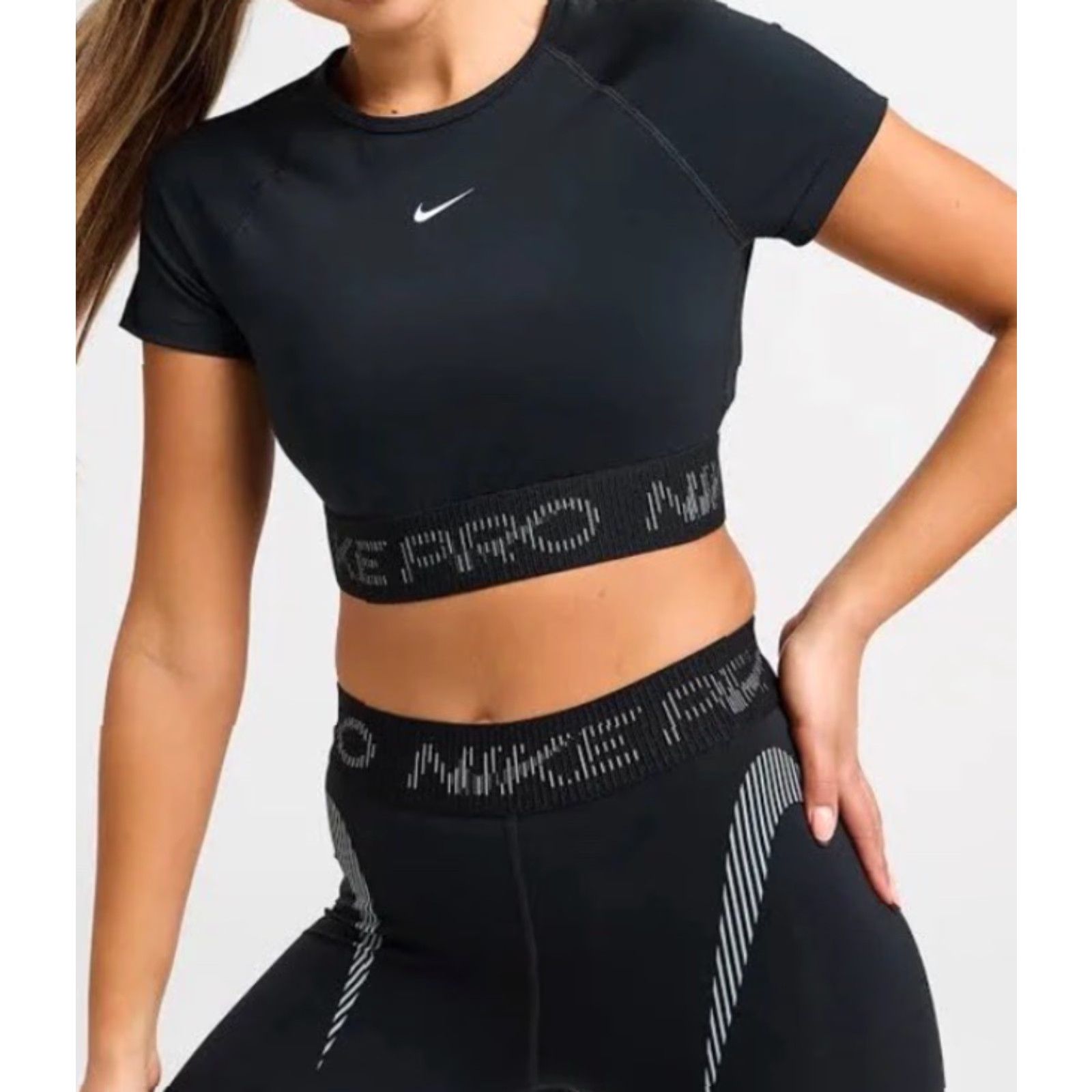 Nike Nike Pro Dri-FIT Cropped T-Shirt Women XL Black Short Sleeve Crew Neck Activewear Shirt Size XL / US 12-14 / IT 48-50 - 7 Thumbnail