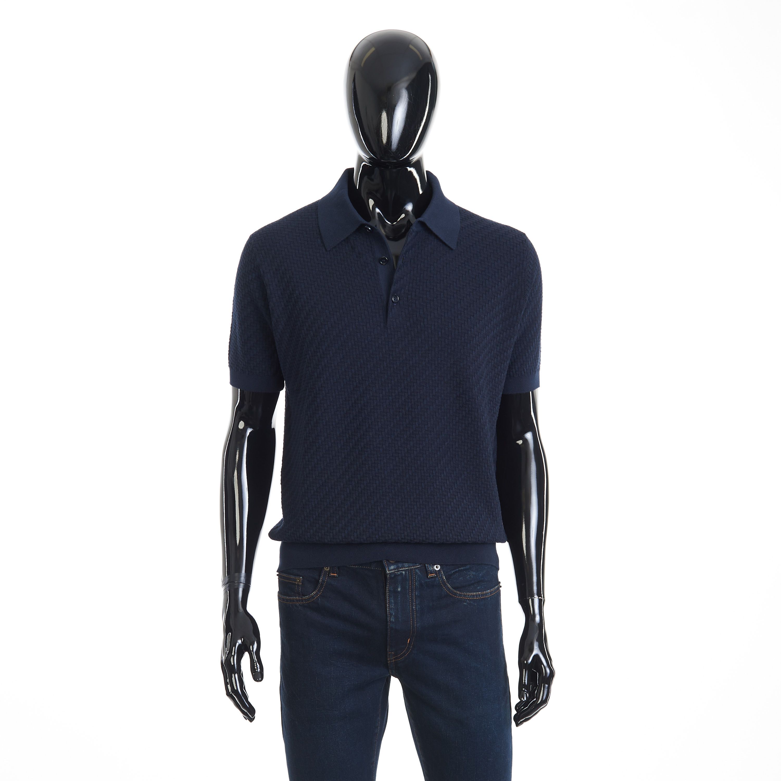 Brioni Navy Blue Polo Shirt - Trama Weave Cotton Silk & Cashmere Size US L / EU 52-54 / 3 - 1 Thumbnail