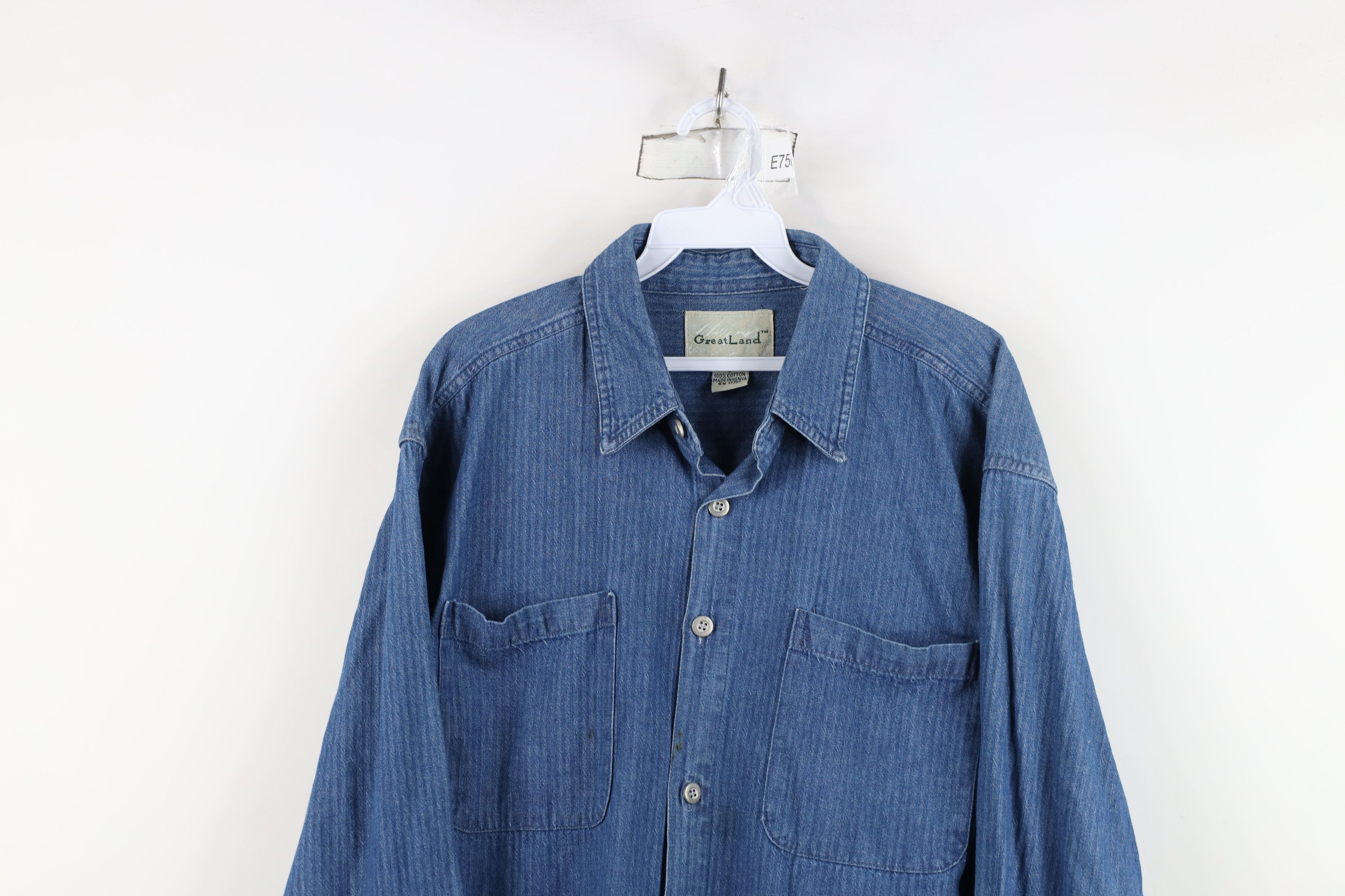 Vintage Vintage 90s Streetwear Striped Denim Jean Button Down Shirt Size US L / EU 52-54 / 3 - 2 Thumbnail