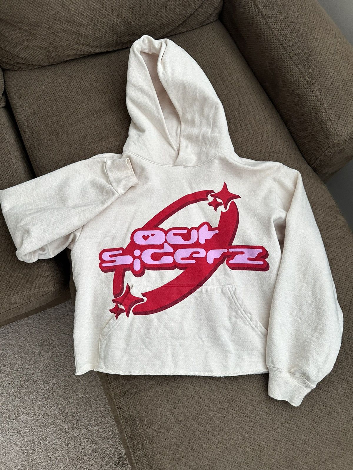 image of Outsiderz Puff Print Hoodie in Cream, Men's (Size Small)