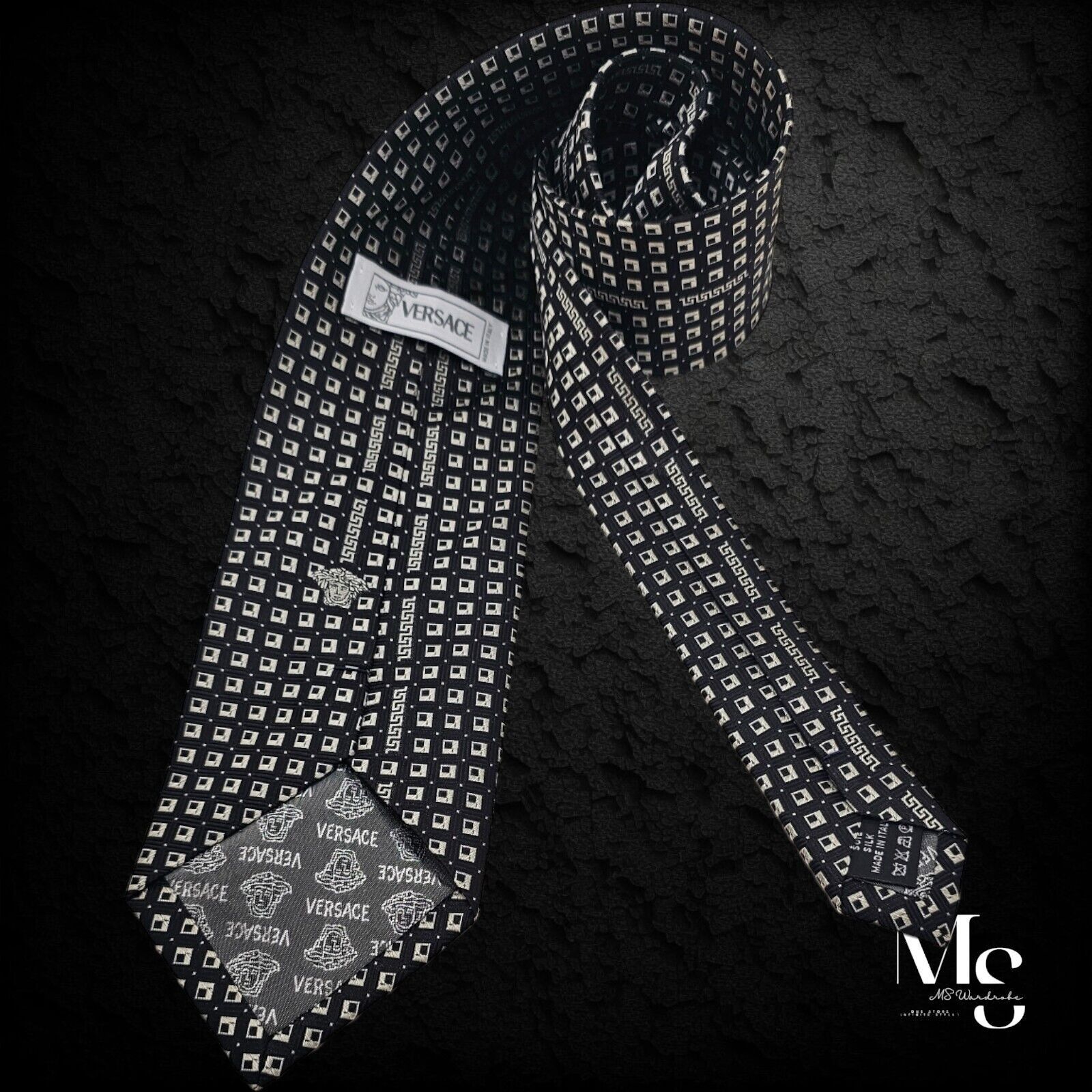 Versace GIANNI VERSACE Black Geometric Baroque Medusa Italy Silk Tie Size ONE SIZE - 2 Thumbnail