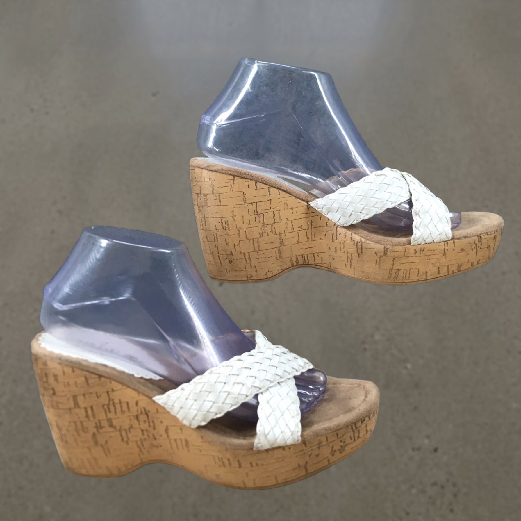 Vintage Lower East Side EAST Sandals Womens 9 Slide White Braided Slip On Casual Wedge Heels Size US 9 / IT 39 - 1 Thumbnail