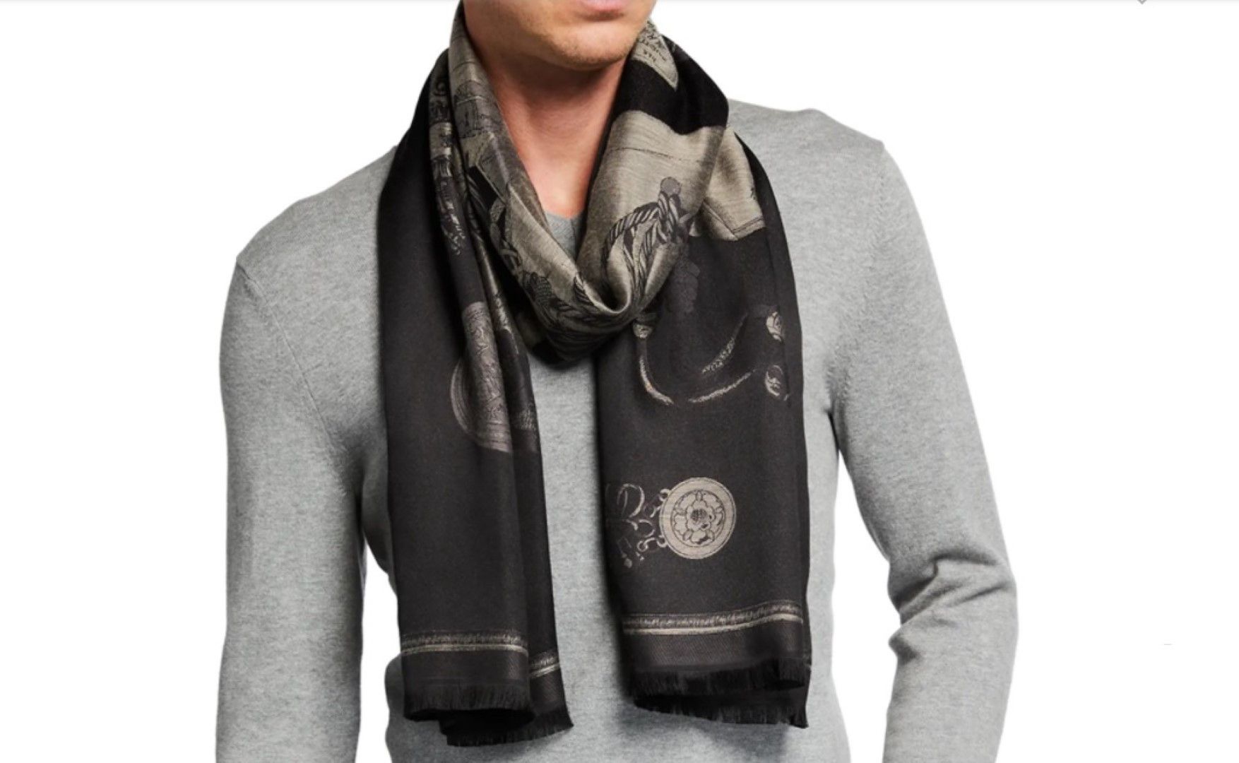 Etro Etro Silk Blend Scarf Mens Black Gray Graphic Made in Italy Size ONE SIZE - 2 Thumbnail