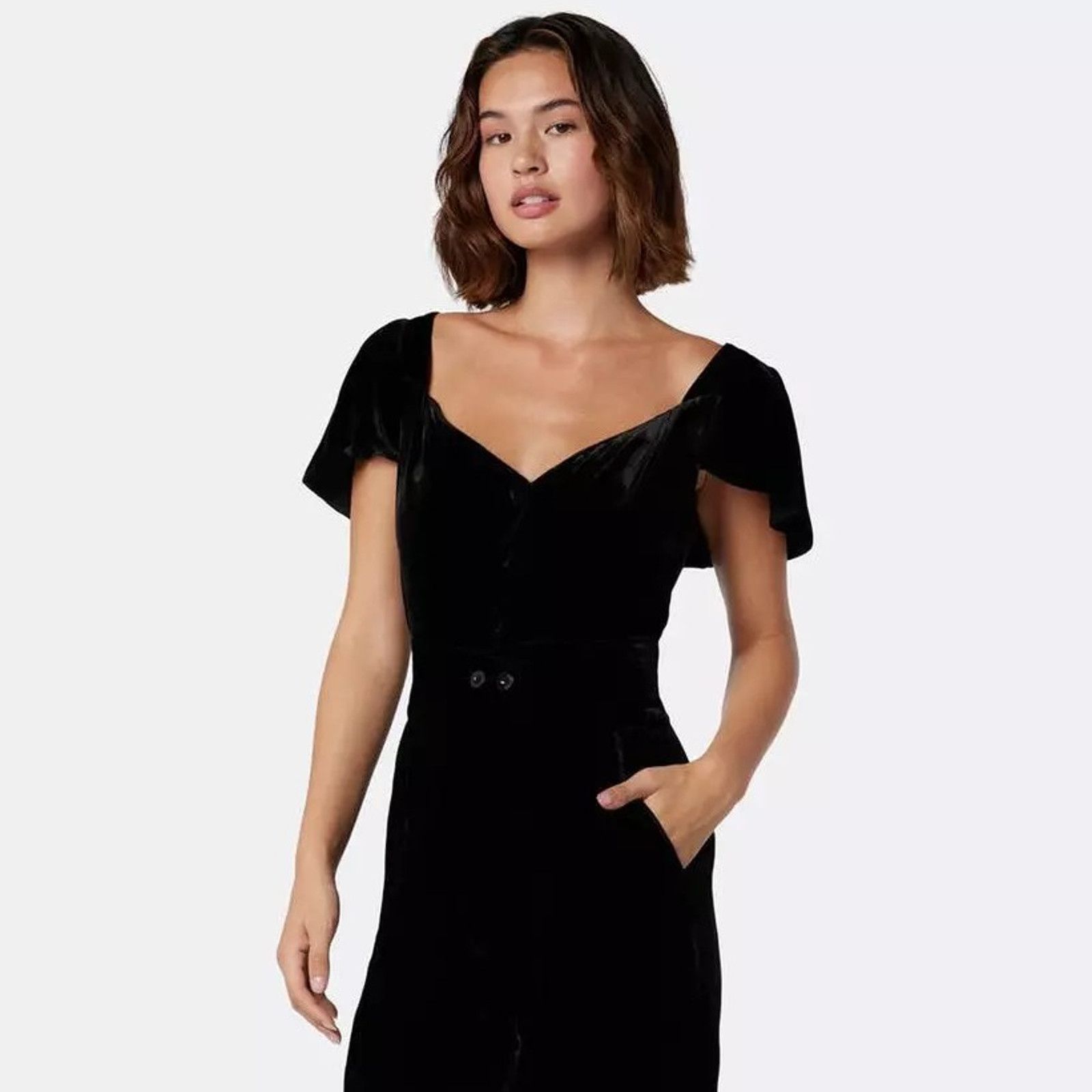 Joie Joie Juniper Velvet Flutter Sleeve Blouse Top Black Caviar Size M / US 6-8 / IT 42-44 - 1 Thumbnail