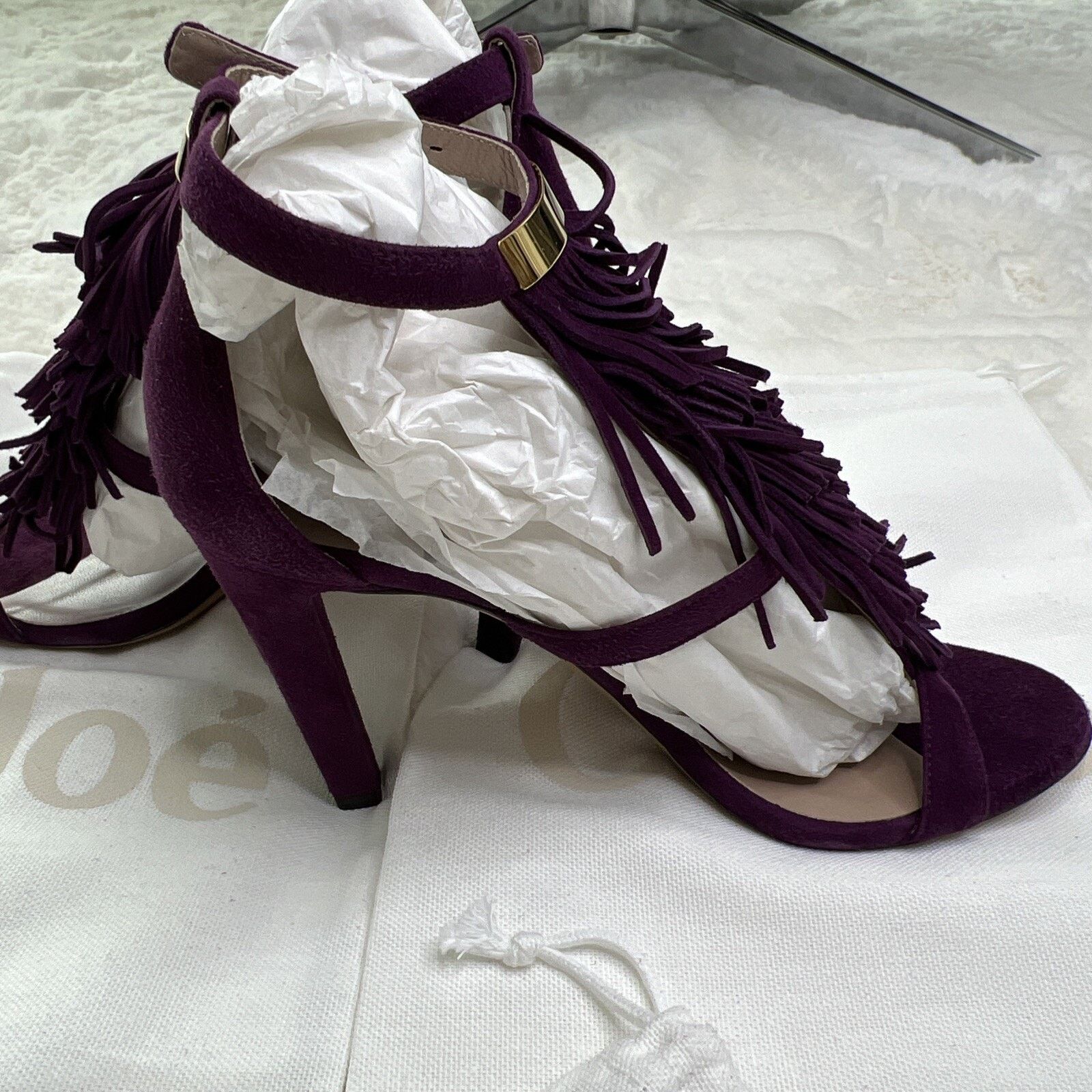 Chloe CHOLE-Fringe Suede Heel/Sandal Violet In Box-Made In Italy Size US 6 / IT 36 - 13 Thumbnail