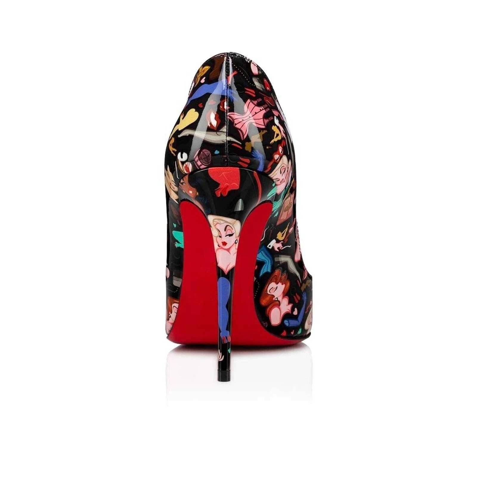 Christian Louboutin Hot Chick 100 Black Patent Leather Bored Red Heel Pump 39 Size US 9 / IT 39 - 10 Thumbnail
