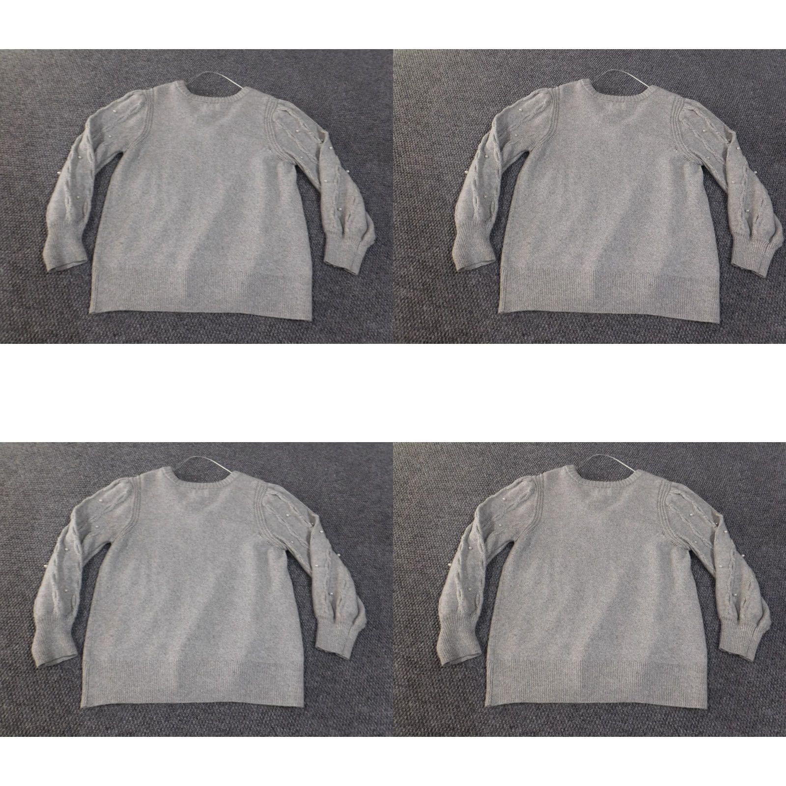 Vintage Crown & Ivy Sweater 1X Gray Beaded Cable-Knit Raglan Sleeve Pullover Womens Knit Polyester Viscose Crew Neck Casual Modern Size XL / US 12-14 / IT 48-50 - 8 Thumbnail
