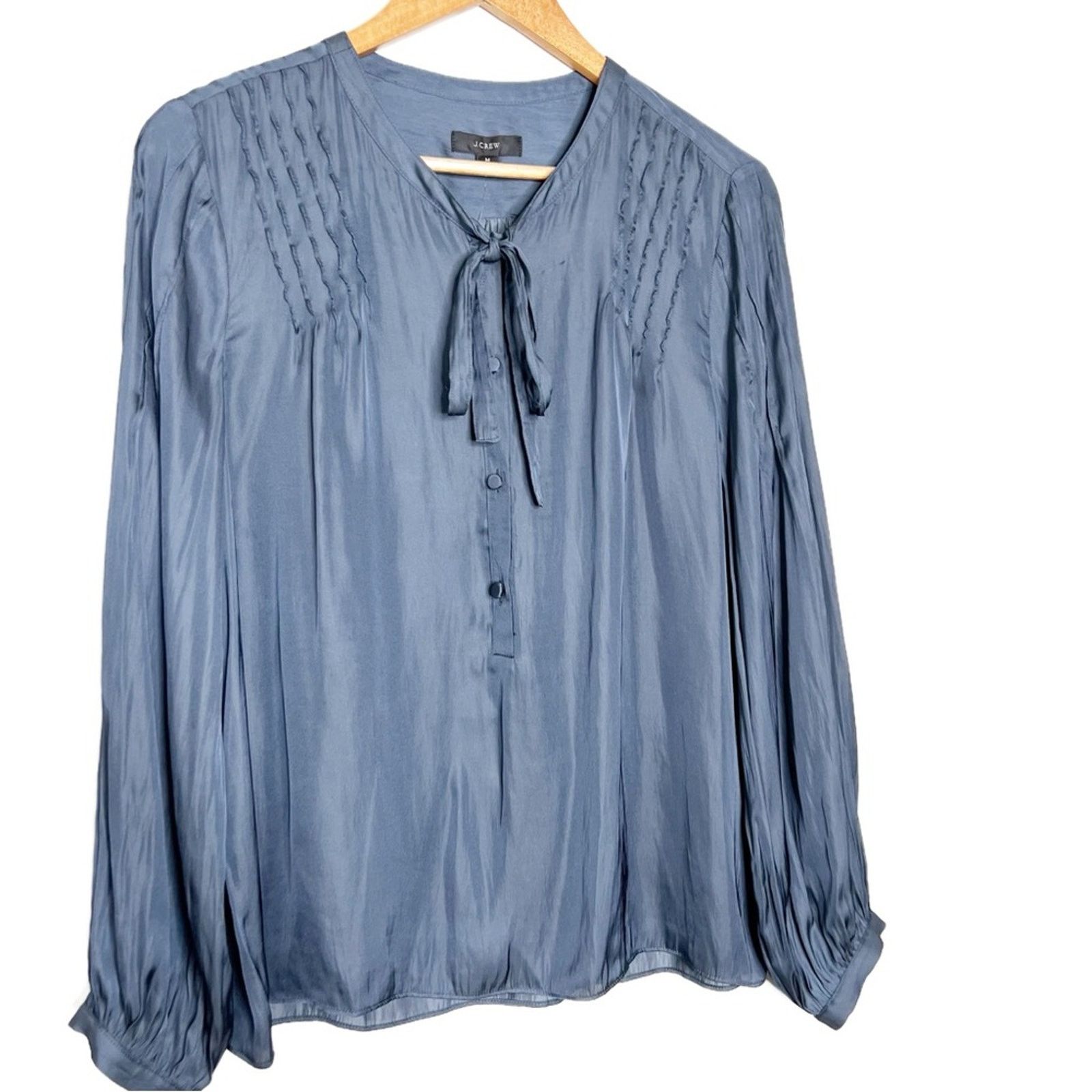 J.Crew New with tag J. Crew Women's Teal Satin Business Blouse Size M / US 6-8 / IT 42-44 - 3 Thumbnail