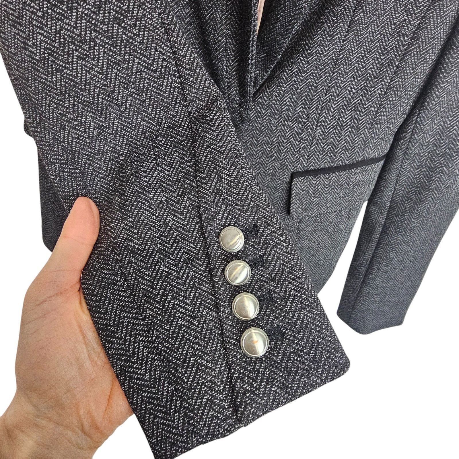 White House Black Market White House Black Market Womens Herringbone Blazer 10 Career Size L / US 10 / IT 46 - 4 Thumbnail