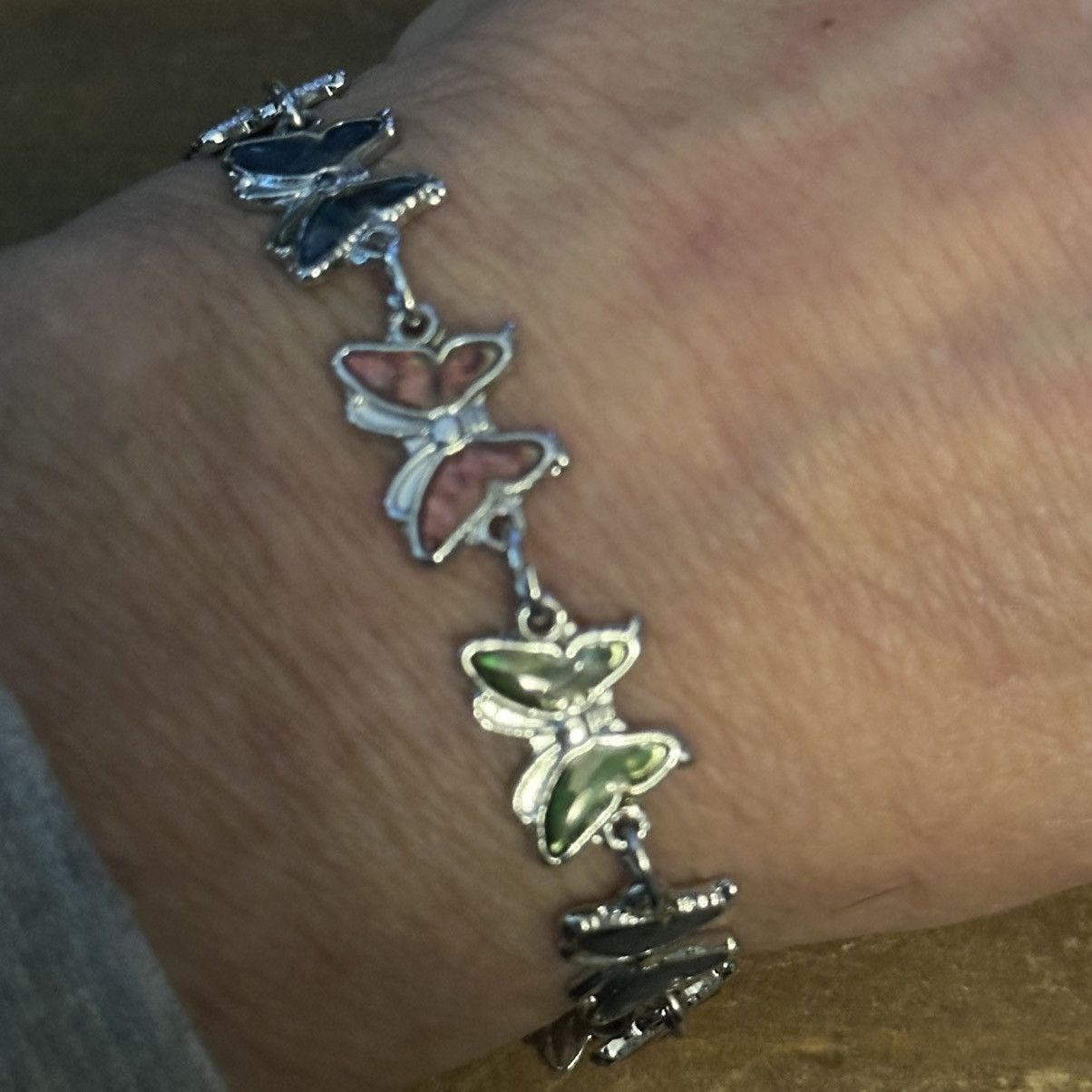 Other Silver tone abalone butterfly link bracelet and earrings set Size ONE SIZE - 2 Thumbnail