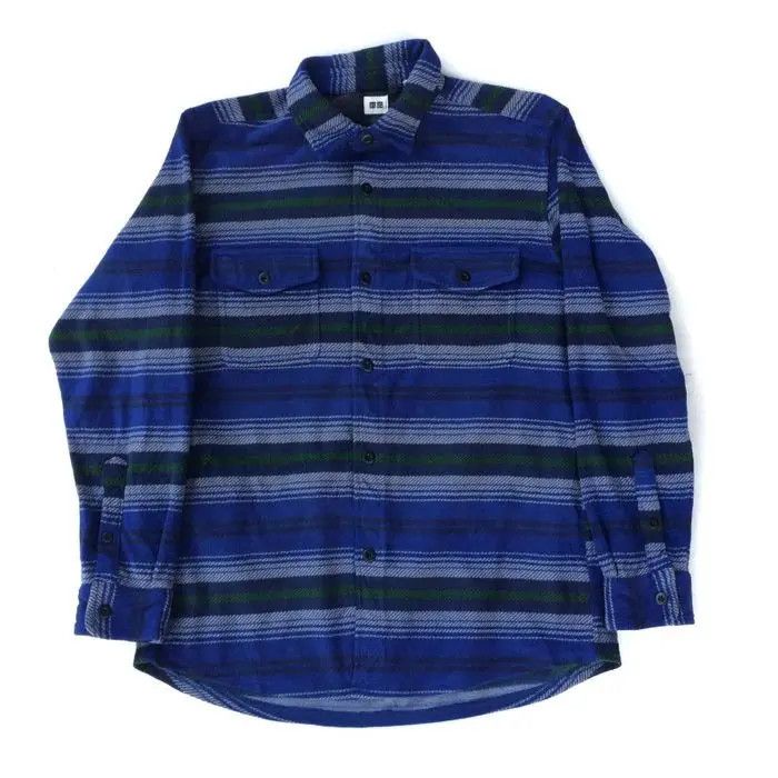 Japanese Brand Uniqlo Fleece Striped Design Shirt Button Up