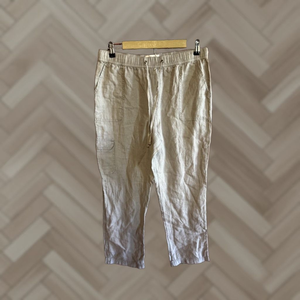 Rachel Zoe VINTAGE Rachel Zoe Linen Pants Womens Khaki Pull On Straight Leg Cropped Size L Beige 26" Inseam Regular Size 36" / US 14 / IT 50 - 1 Thumbnail