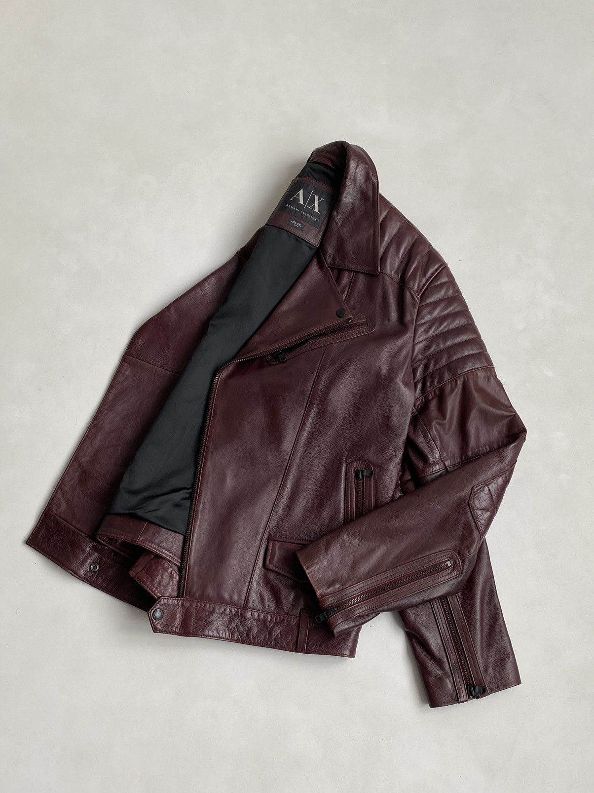 Armani Exchange Armani Exchange Leather Biker Jacket Burgundy Size US L / EU 52-54 / 3 - 11 Thumbnail
