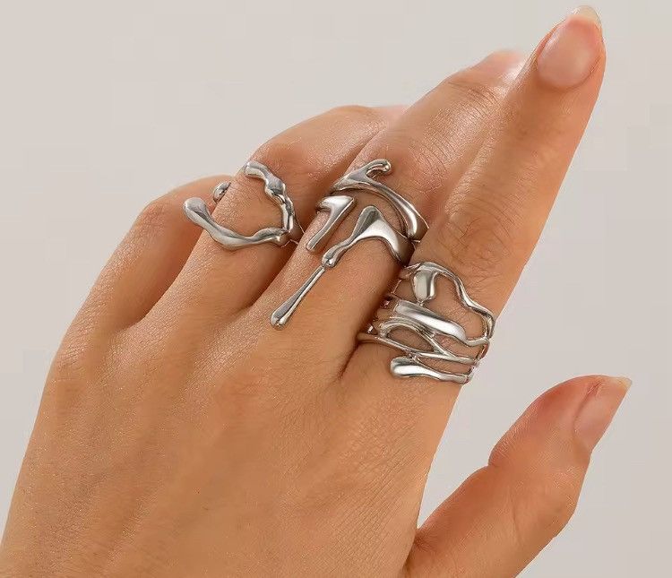 Jewelry 3 Pc/ Set Elegant Irregular Hollow Rings Size ONE SIZE - 1 Thumbnail