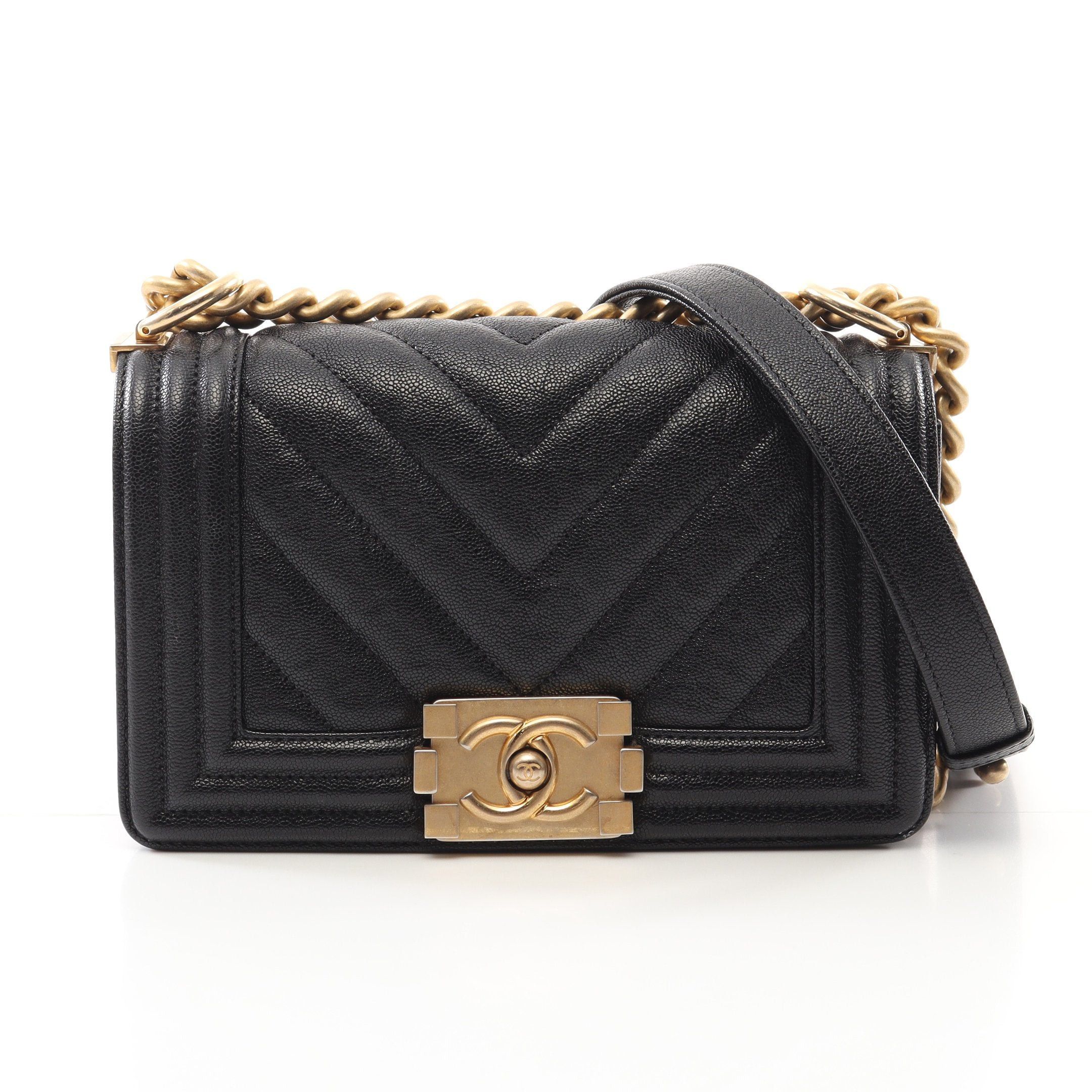 Chanel Chanel Boy Chanel Small V-Stitch Chevron Chain Shoulder Bag Caviar Skin Black Gold Hardware Size ONE SIZE - 1 Thumbnail
