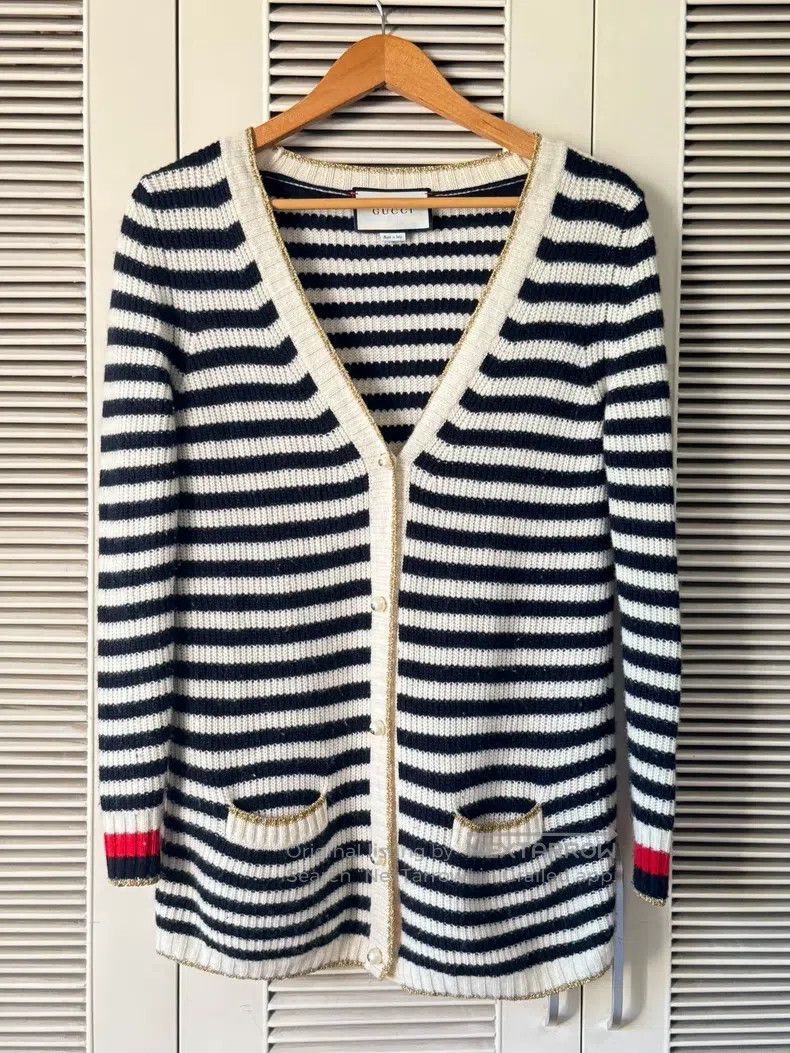 Gucci Gucci Black and white striped gold-edged knitted cardigan Size XXS / US 00 / IT 34 - 1 Thumbnail