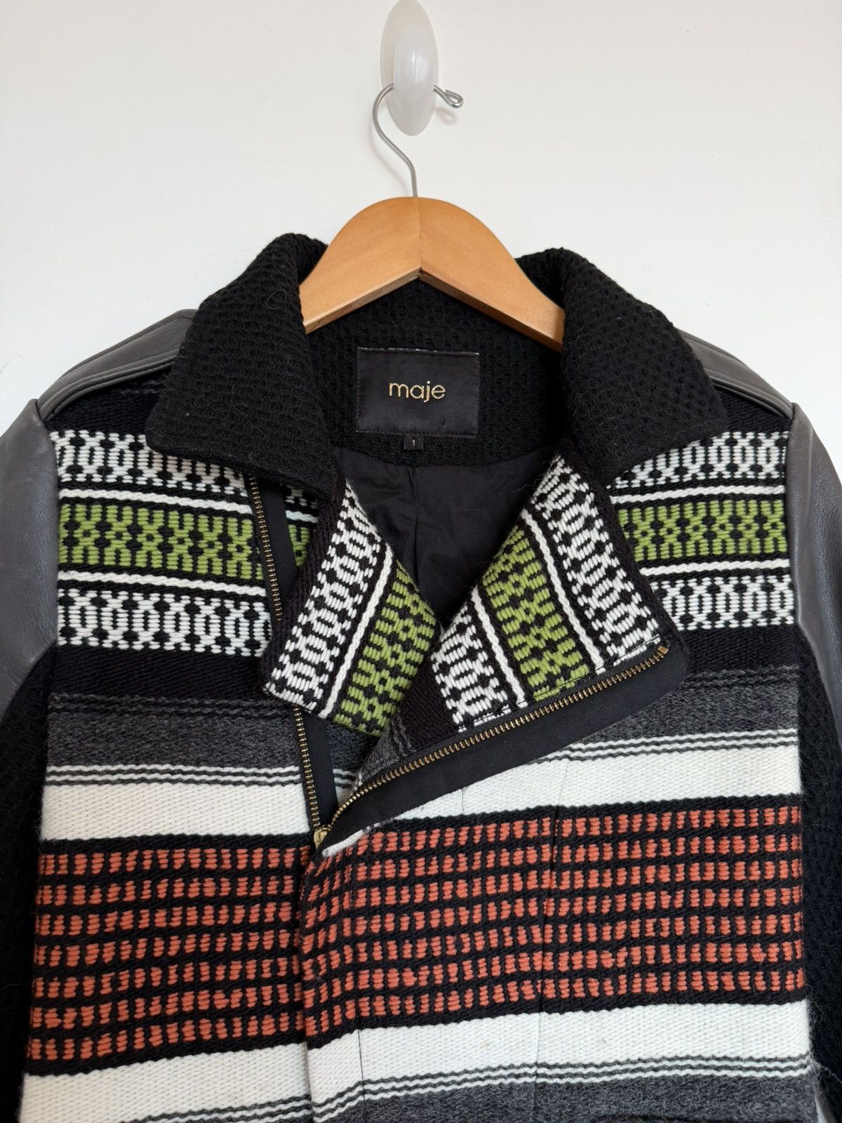 Maje Maje Paris Wool Blend Moto Jacket Leather Sleeve Knit Size 1 Size XS / US 0-2 / IT 36-38 - 4 Thumbnail