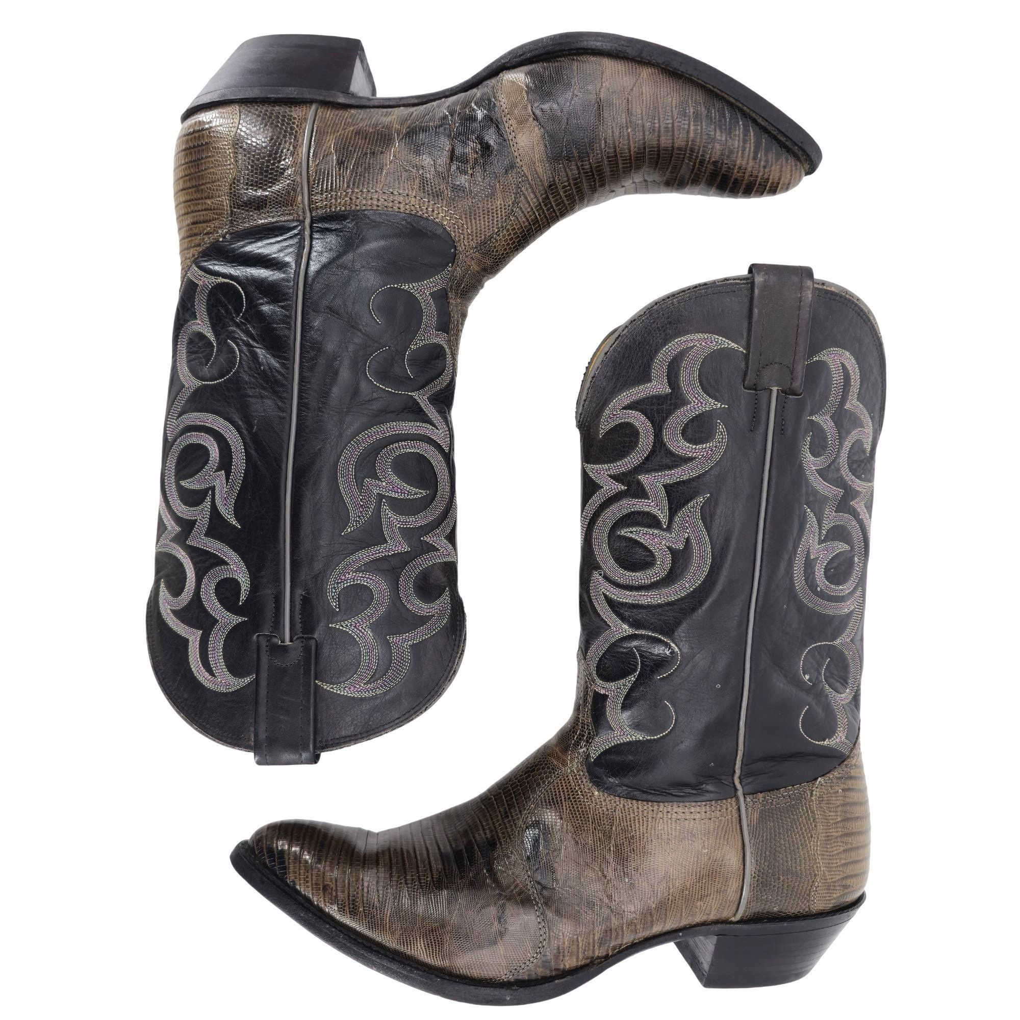 Nocona Boots Vintage Nocona Mens Size 12D Lizard Teju Exotic Leather Cowb Size US 12 / EU 45 - 5 Thumbnail