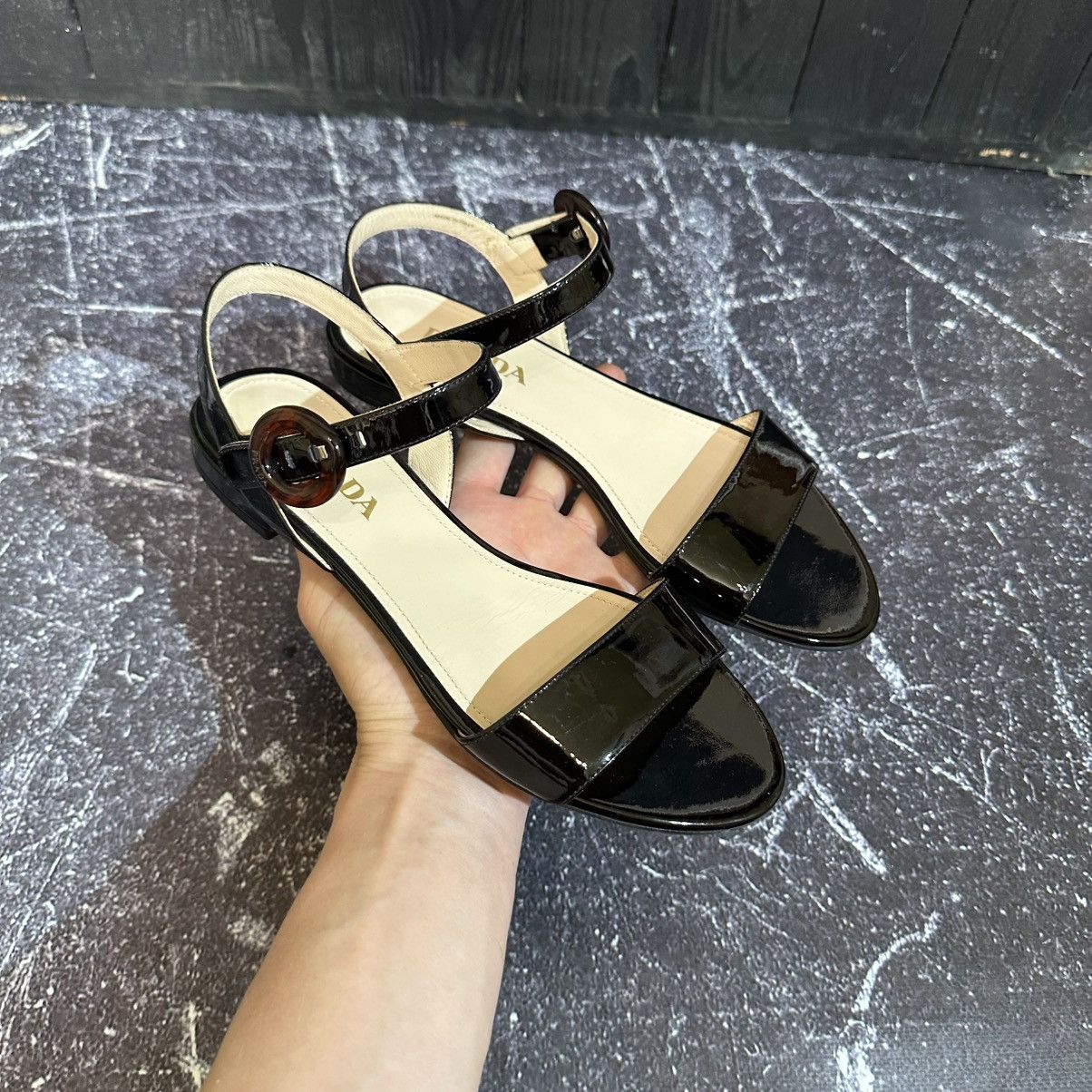 Prada PRADA Black women’s Patent Leather Sandals Size 37 Size US 7 / IT 37 - 2 Thumbnail