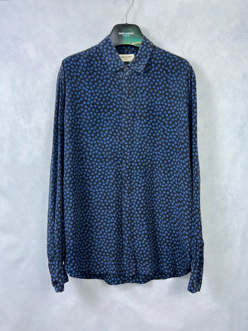 Saint Laurent22ss silk blue polka-dot shirt 2503-Nextarrow
