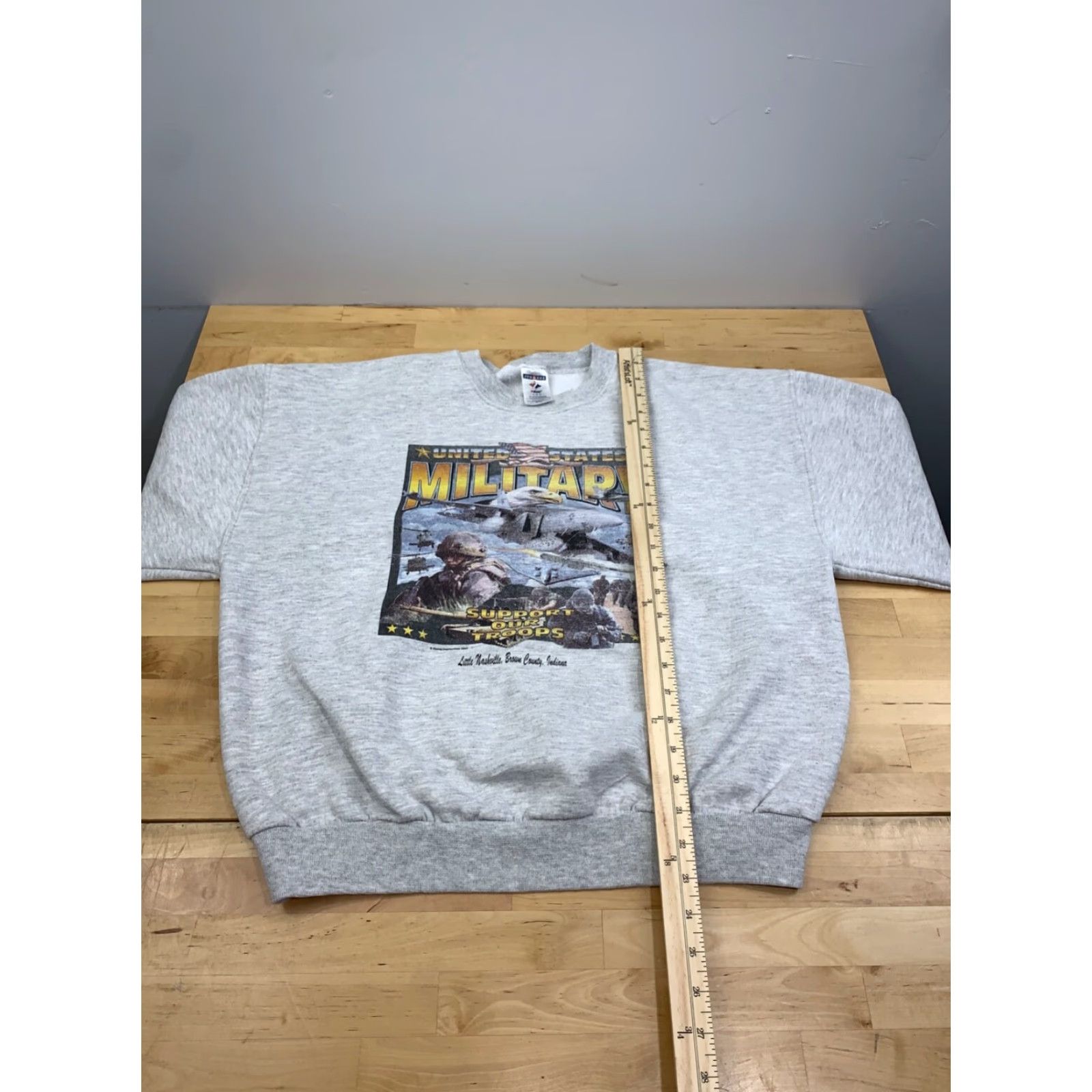 Jerzees Vtg United States Military Support Our Troops Sweatshirt Mens L Gray JERZEES Crew Neck Long Sleeve Graphic Print Pullover All Seasons Sweatshirt Size US L / EU 52-54 / 3 - 6 Thumbnail
