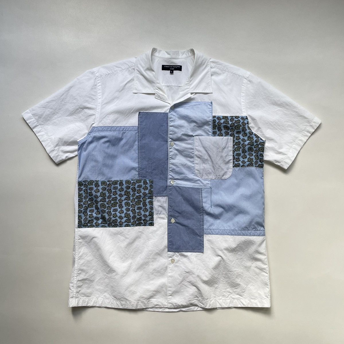 Pre-owned Comme Des Garcons X Comme Des Garcons Homme S/s 16 Patchwork Camp Collar Shirt In White