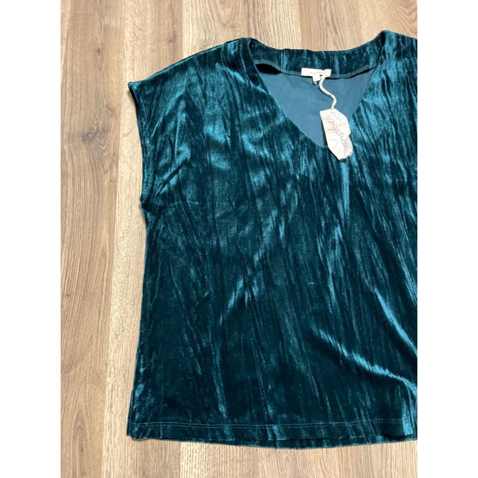 Velvet Mystree Blouse Women L Green Velvet Short Sleeve V-Neck Casual Basic Modern Size L / US 10 / IT 46 - 3 Thumbnail