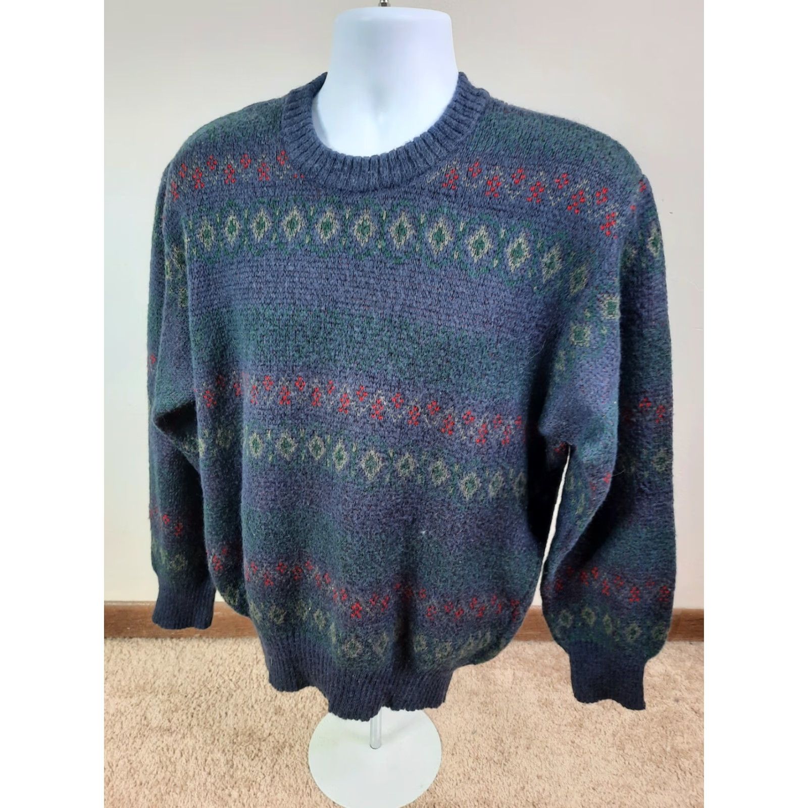 Vintage VINTAGE Pulligan Acrylic Fair Isle Crewneck Sweater Shirt Blue M 1980s Mens Jes? Size US M / EU 48-50 / 2 - 4 Thumbnail