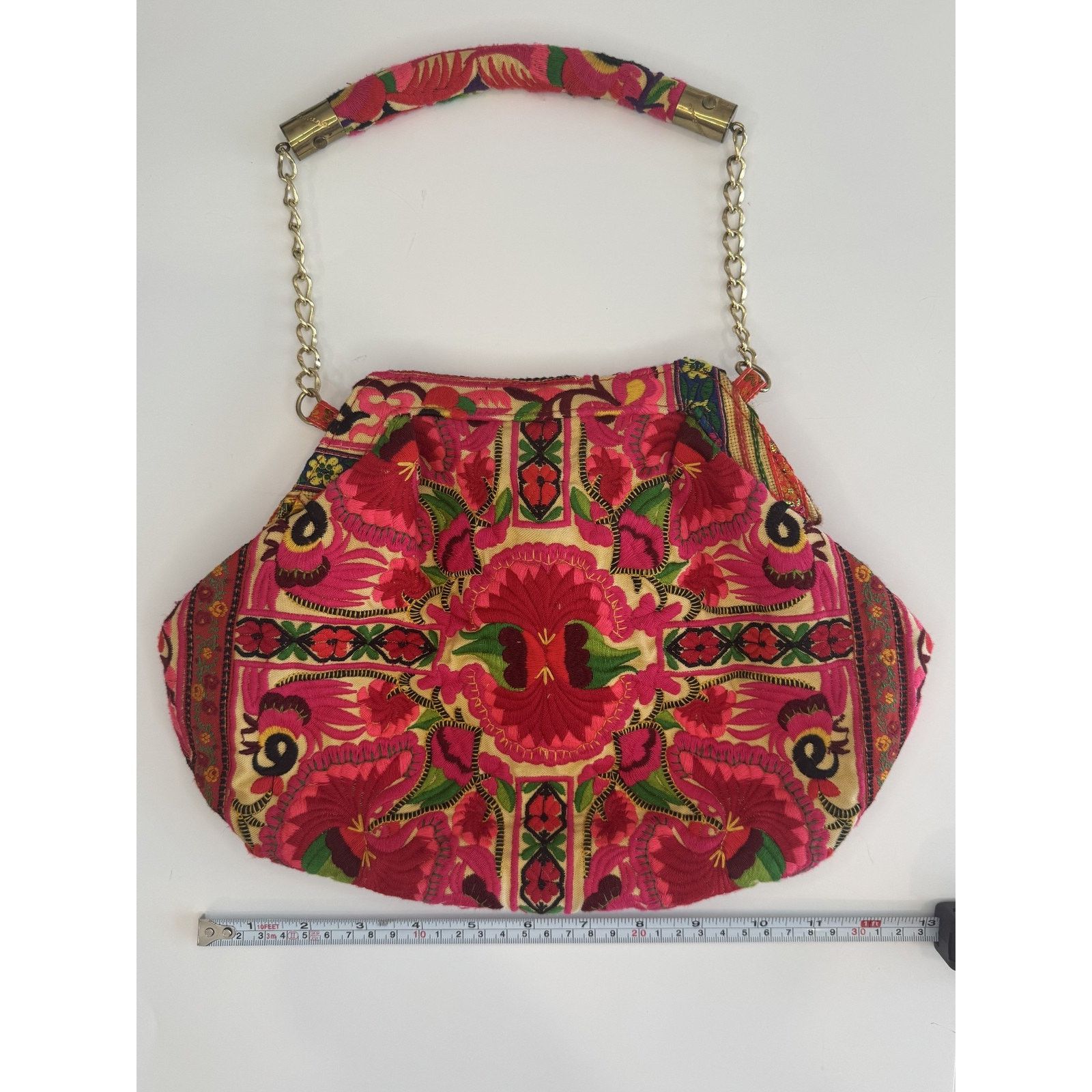 Tory Burch Blumera Clutch Pink Red Embroidered Floral Gold Chain Purse Size ONE SIZE - 9 Thumbnail