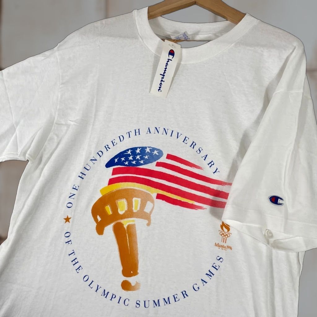Champion VINTAGE Champion Shirt Mens L White 1996 Atlanta Olympics 100th Anniversary Crew Neck Short Sleeve T-Shirt Size US L / EU 52-54 / 3 - 1 Thumbnail